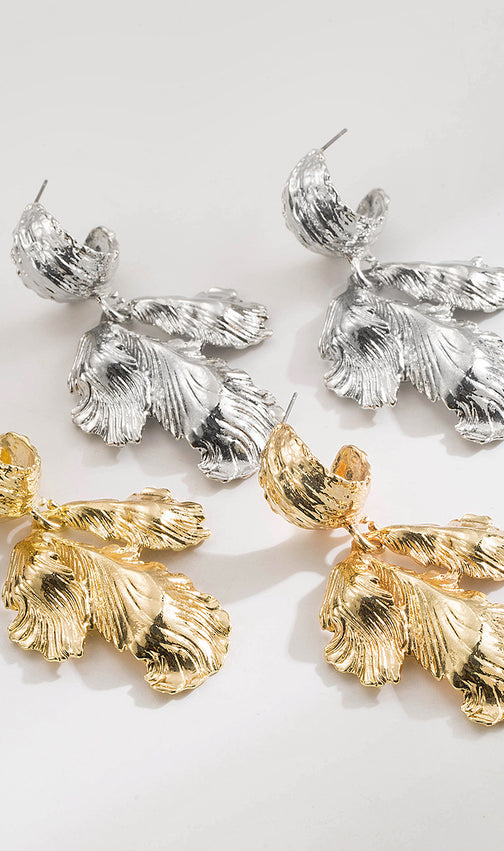 Joylyn Botanical Gold Leaf Statement Drop Earrings