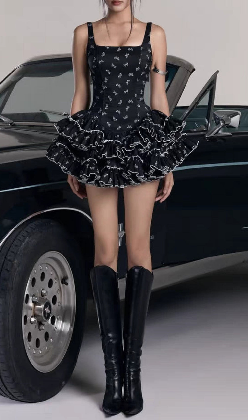 Erela Black Printed A-Line Mini Dress