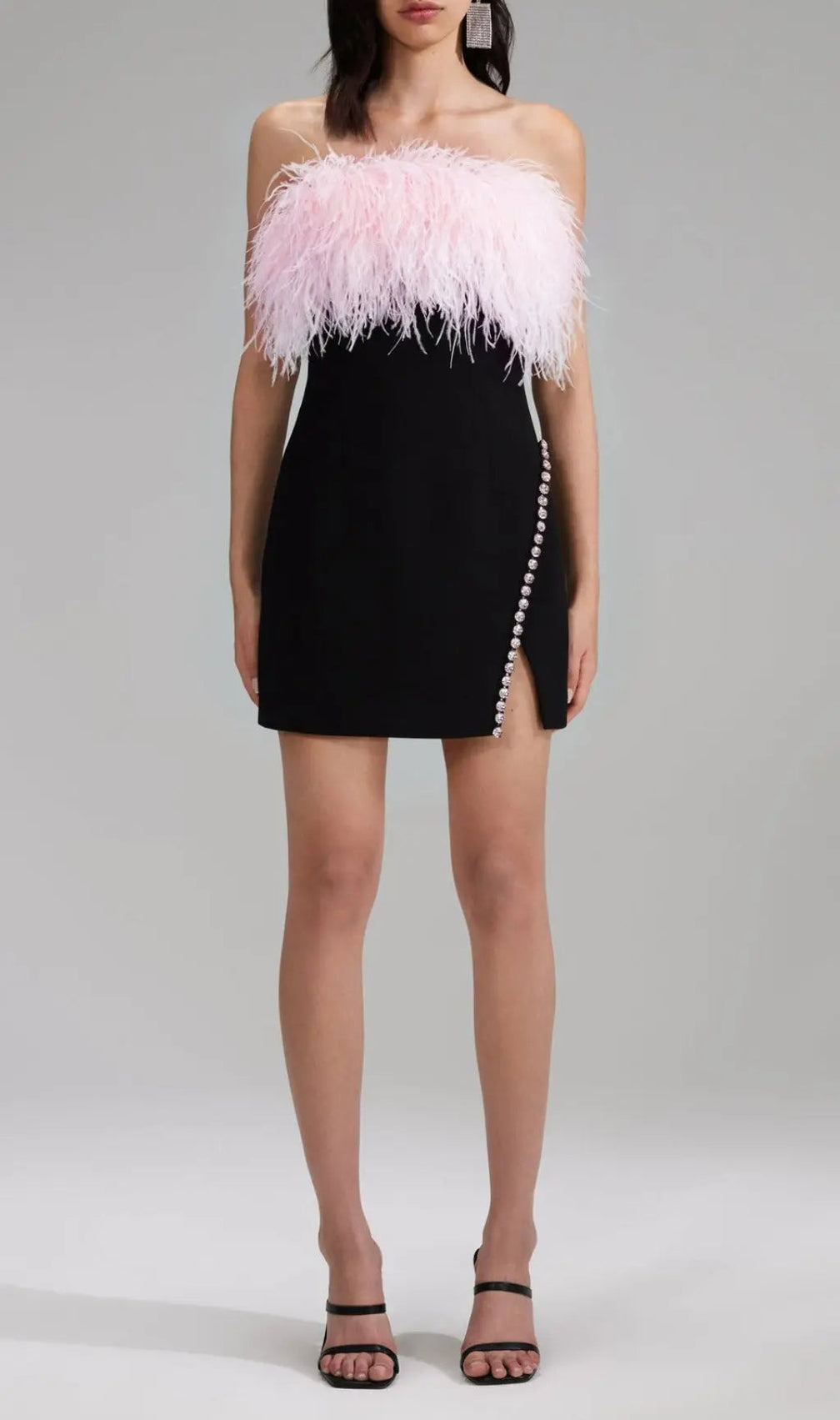 Bandage Feather Crystal Mini Dress In Black