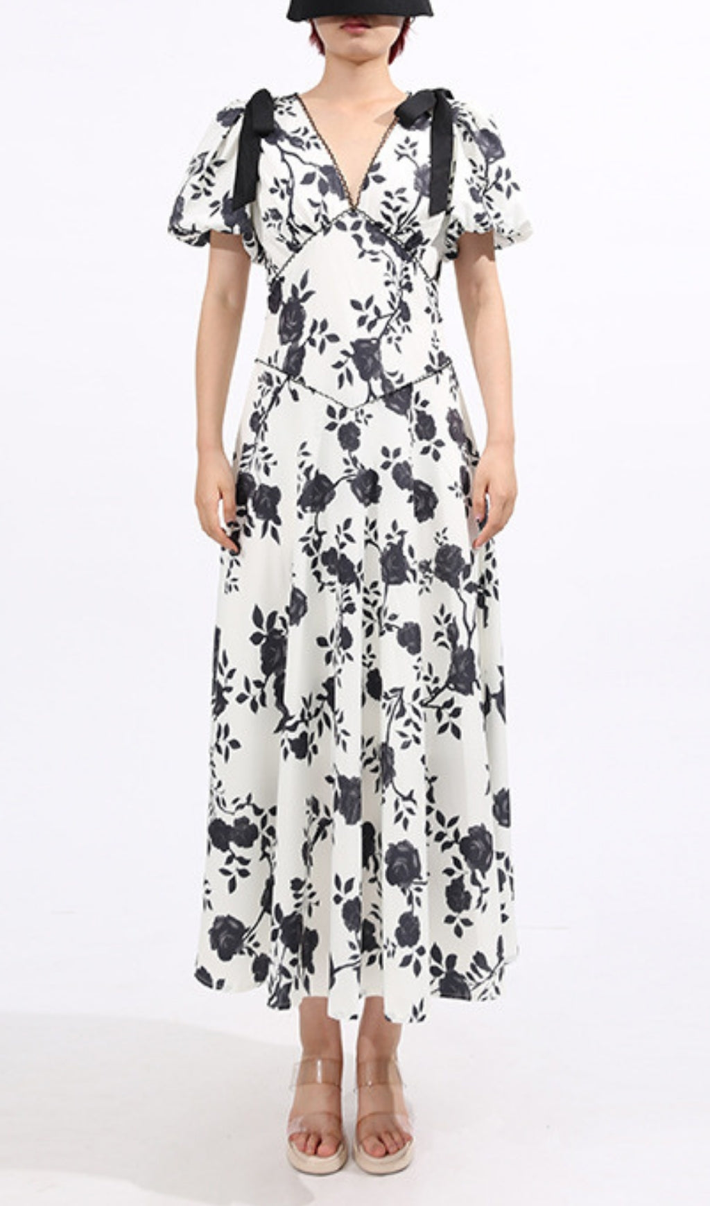 Filip Flower Printed V-Neck Midi Dress