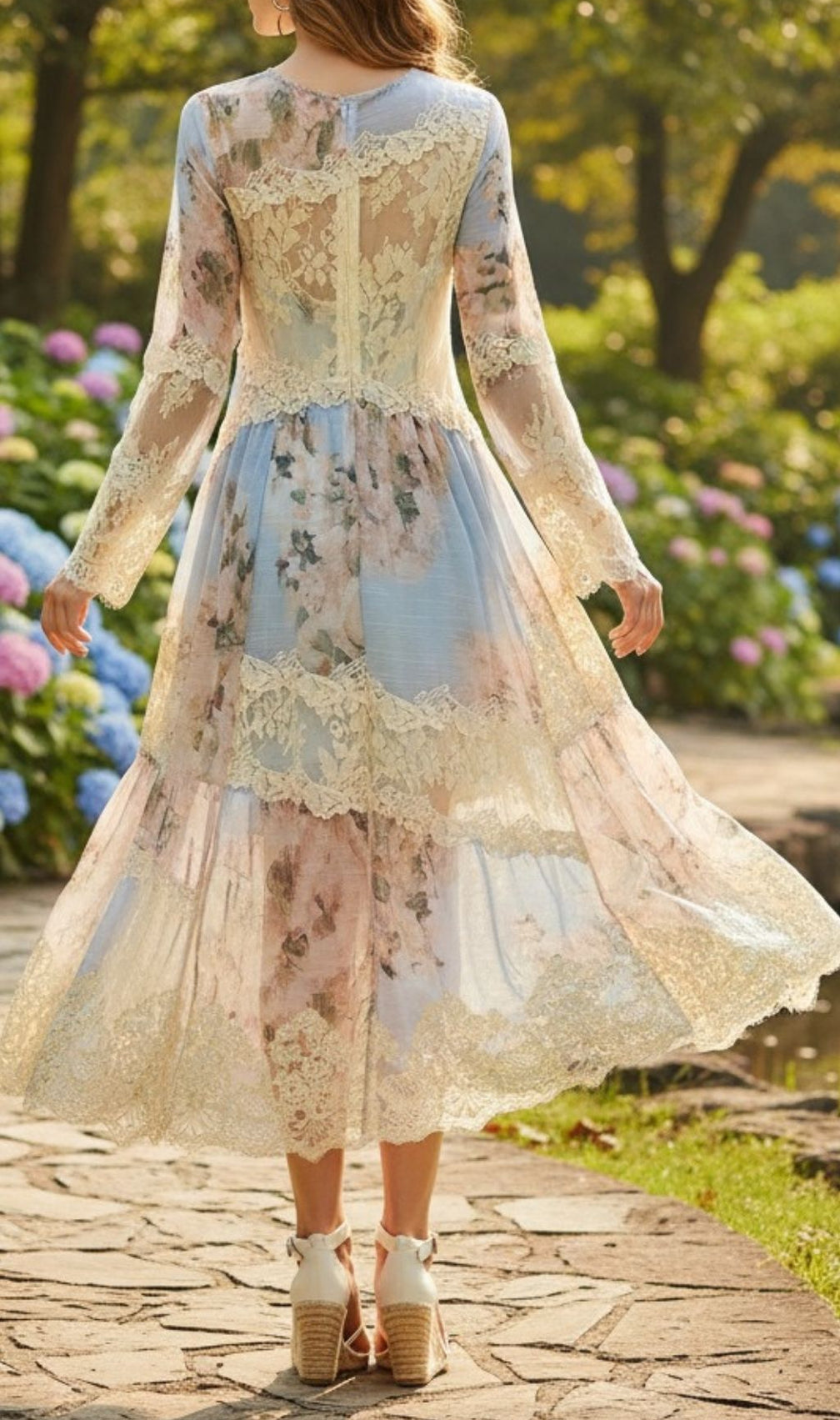 Kameelah Romantic Floral Lace High-Low Maxi Dress | Elegant Long Sleeve Gown