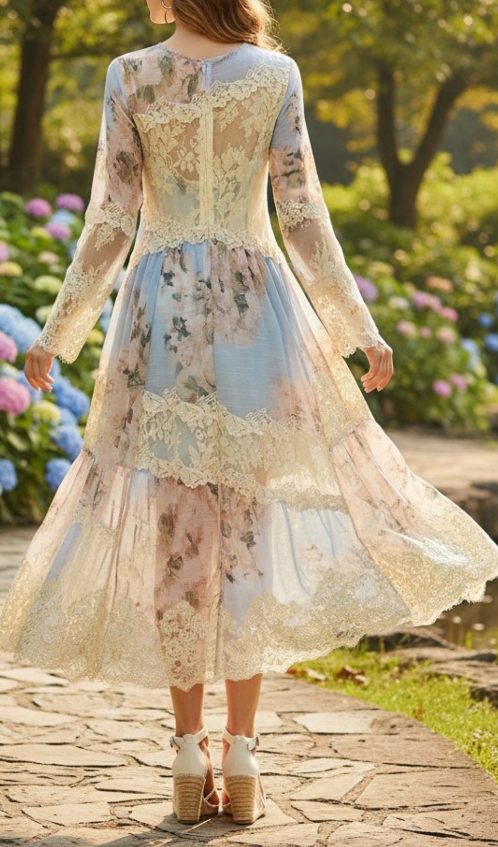 Kameelah Romantic Floral Lace High-Low Maxi Dress | Elegant Long Sleeve Gown