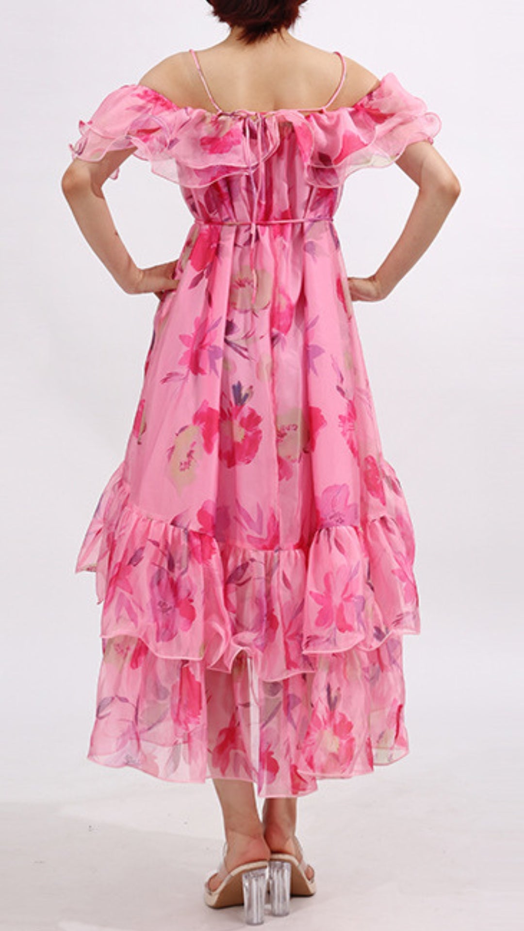 Flora Pink Printed Midi Dress