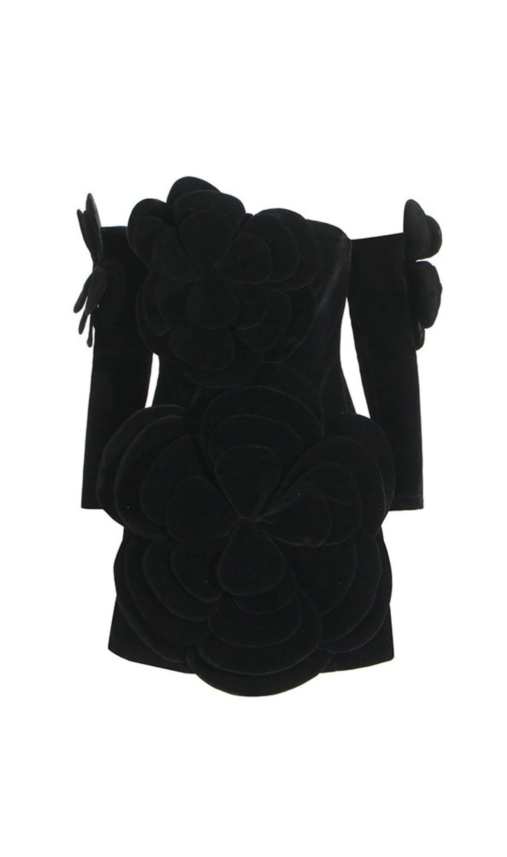 Ceren Black Floral-Applique Mini Dress