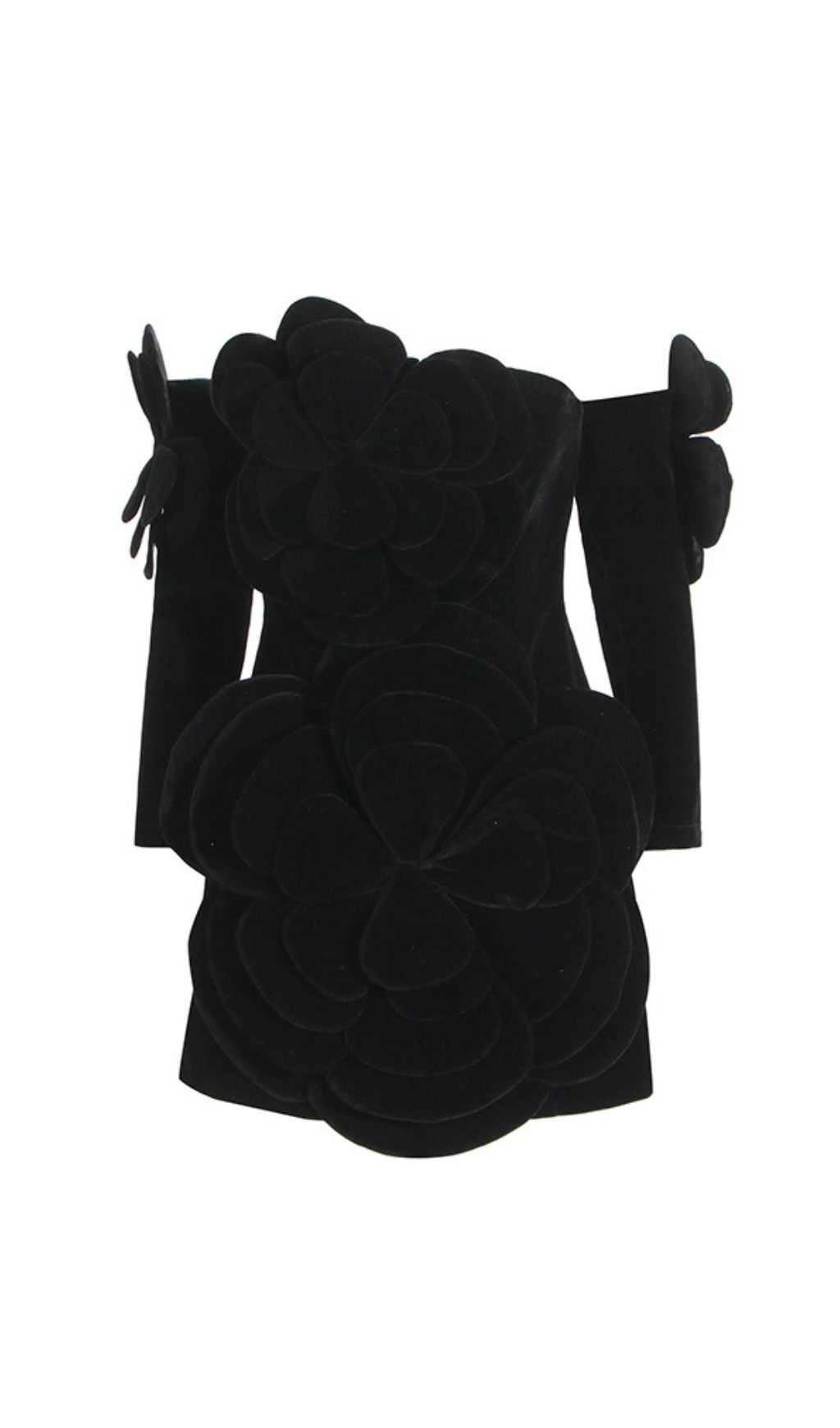 Ceren Black Floral-Applique Mini Dress