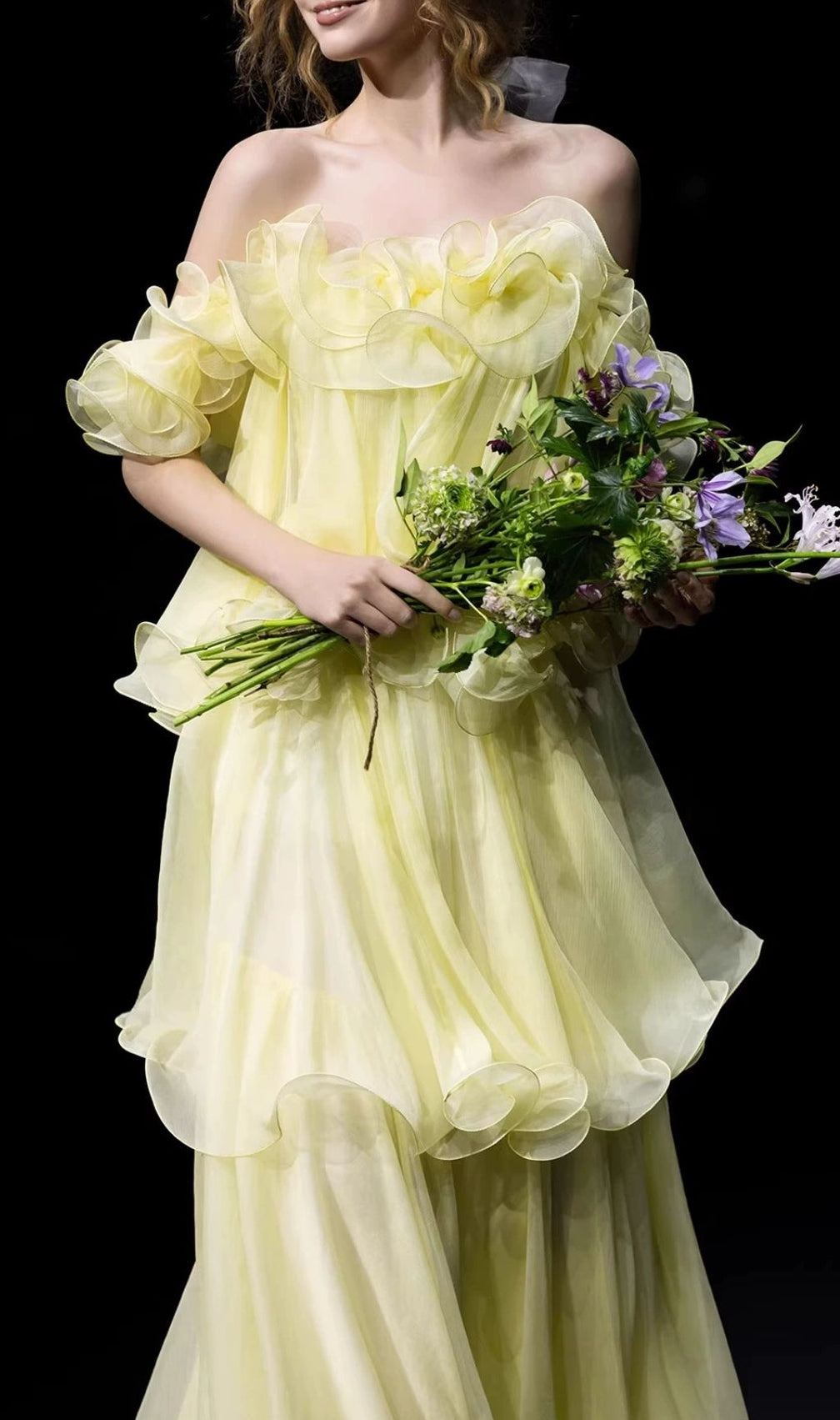 Kenadia Sunny Yellow Off-Shoulder Ruffle Maxi Dress - Effortless Summer Elegance