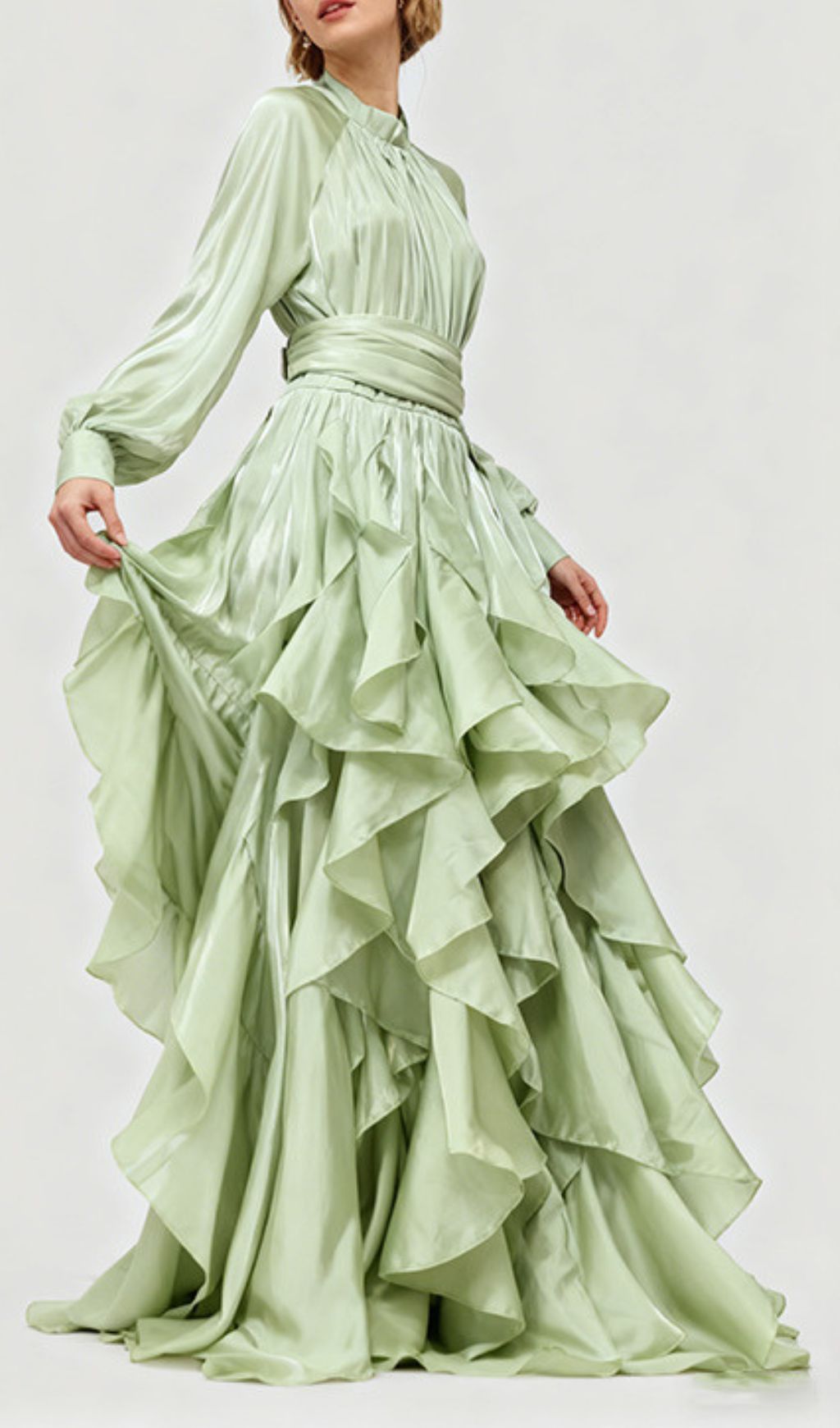 Joop Romantic Ruffle Maxi Dress - Elegant Long Sleeve Gown