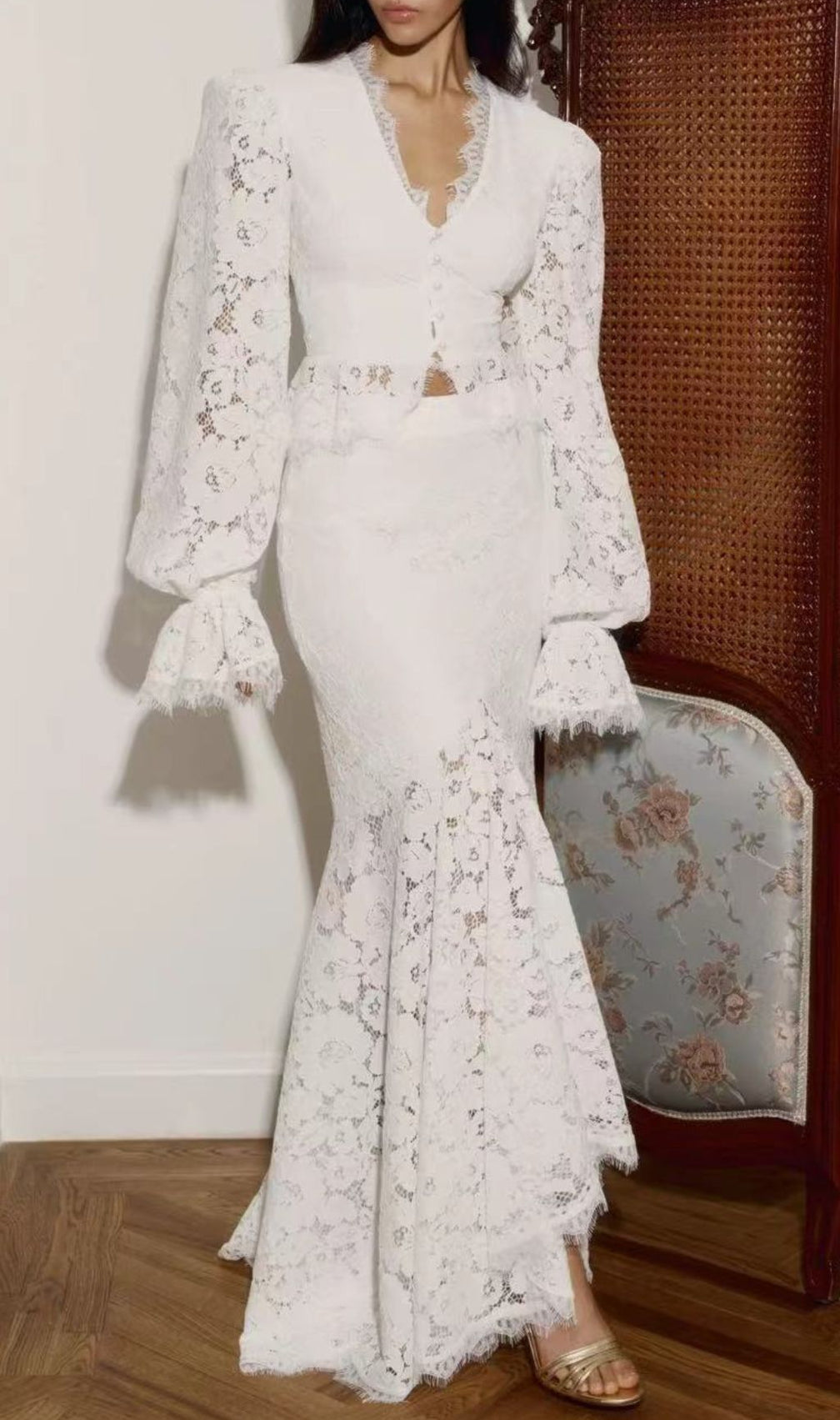 Jennaya White Lace Two-Piece Set | Modern Bridal & Event Elegance