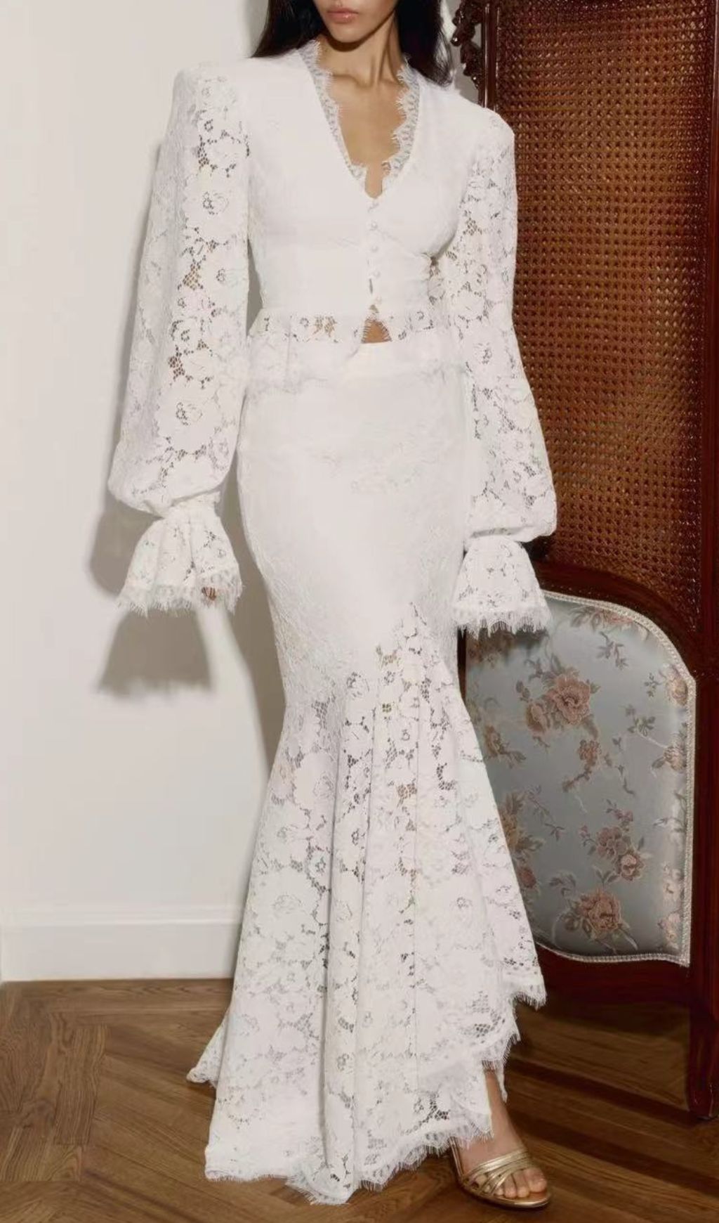 Jennaya White Lace Two-Piece Set | Modern Bridal & Event Elegance