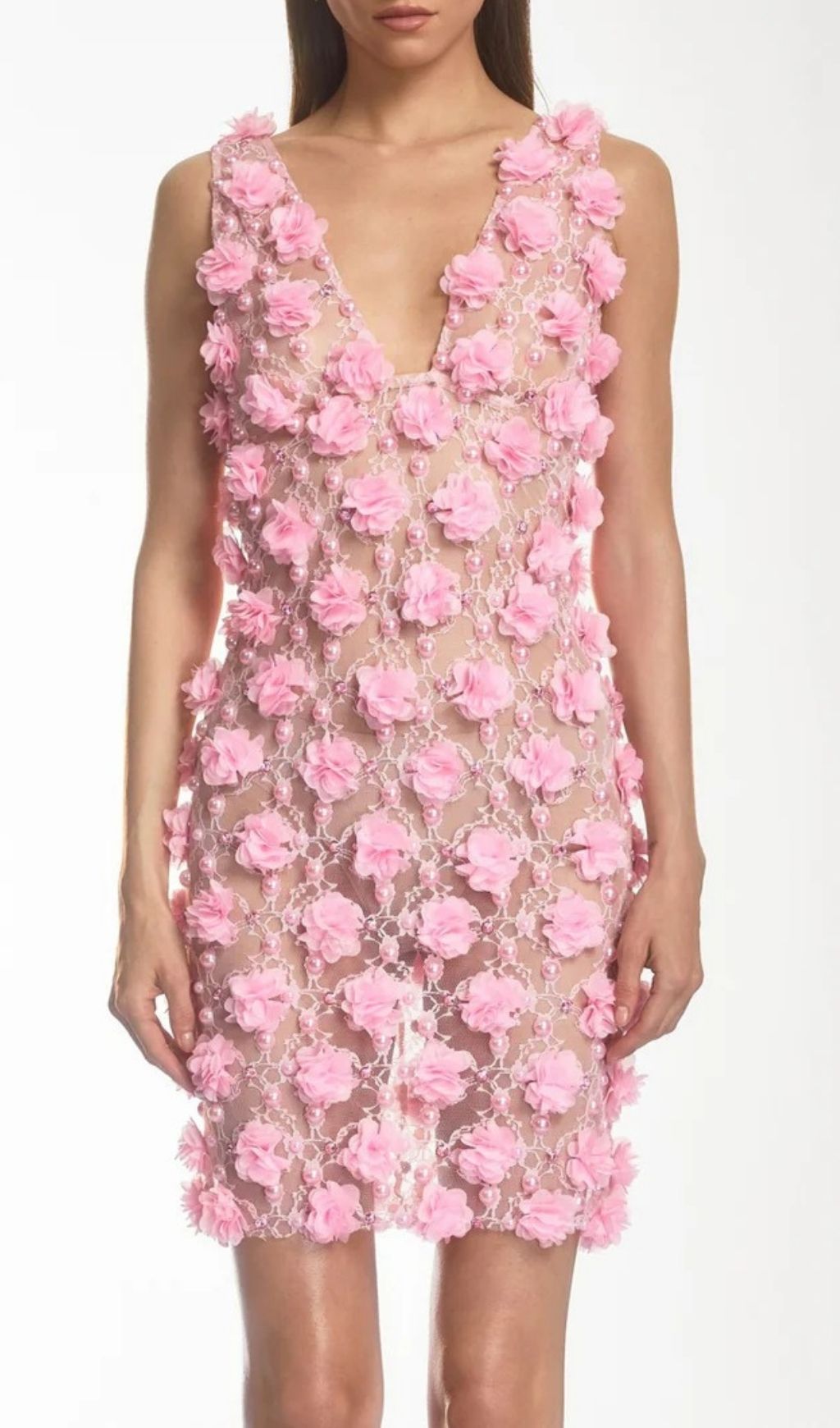 Dalal Sheer Floral Pearl Mini Dress - Romantic & Chic