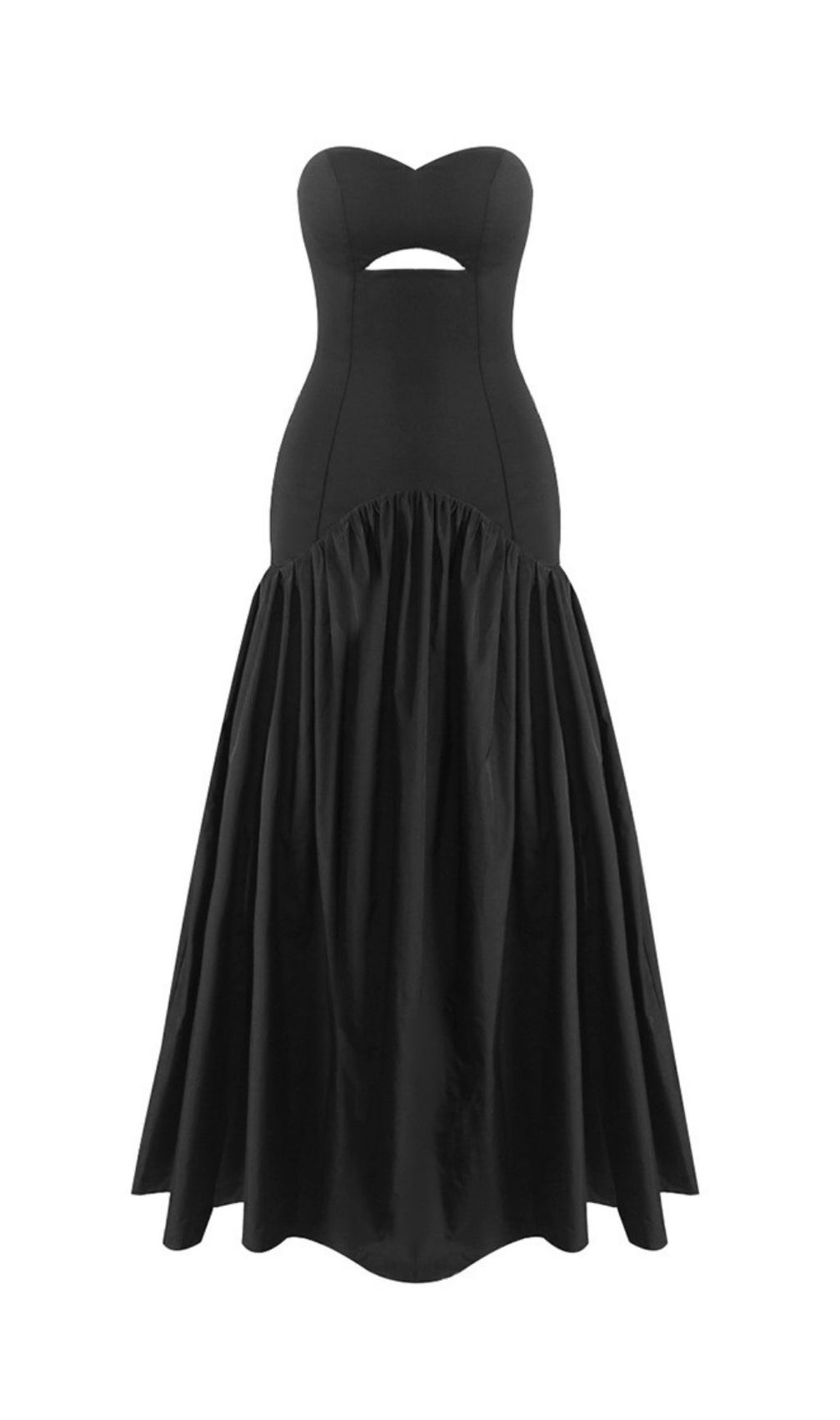 Kaliana Black Strapless Sweetheart Cutout Maxi Gown | Elegant Evening Dress