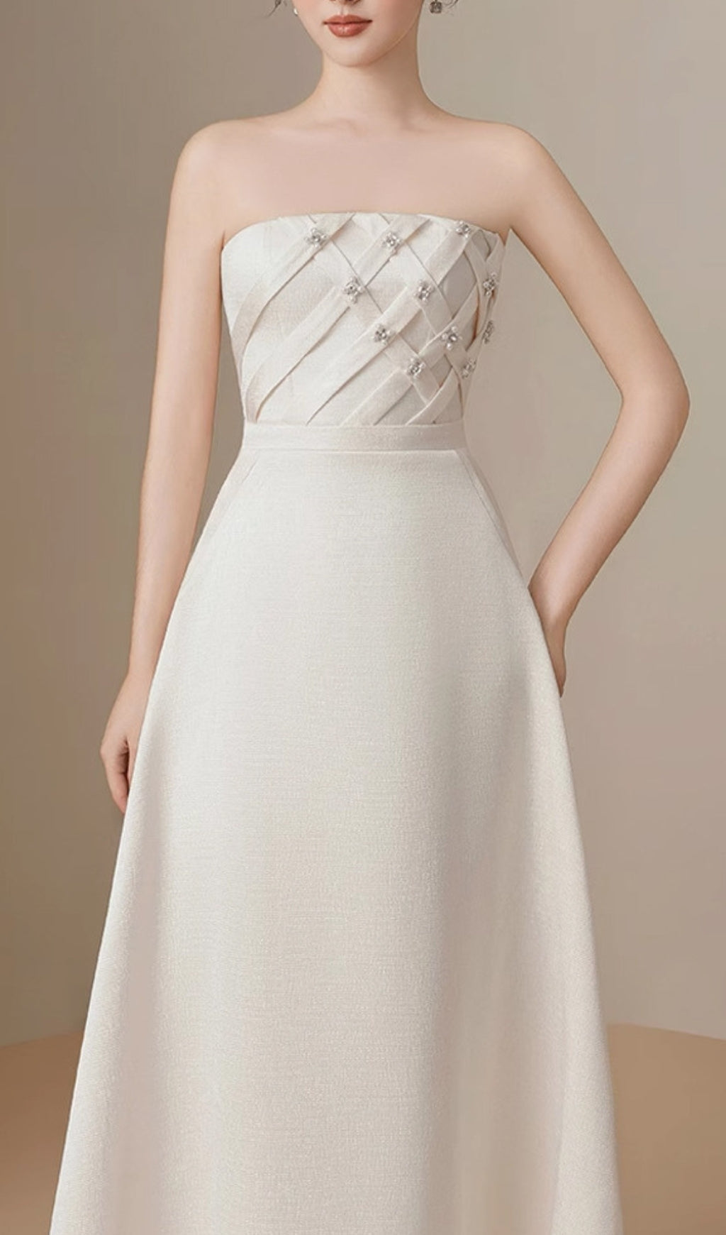 Ayah White Strapless Pearl Midi Dress