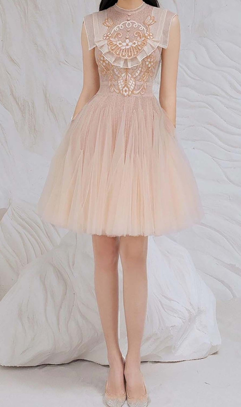 Mesh Embroidered Skater Dress