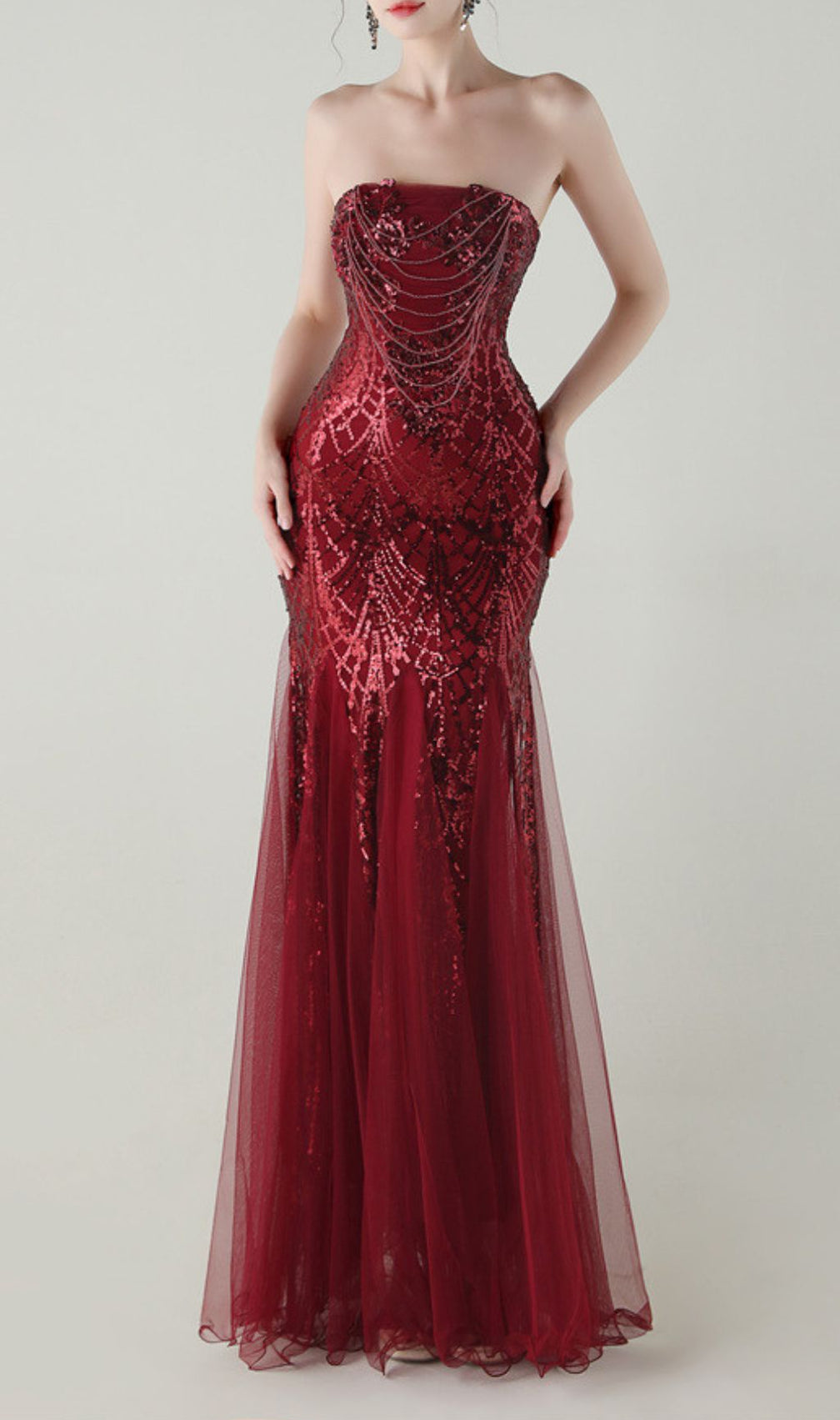 Ikuye Radiant Red Strapless Sequin Mermaid Gown - Gala & Formal Evening Dress