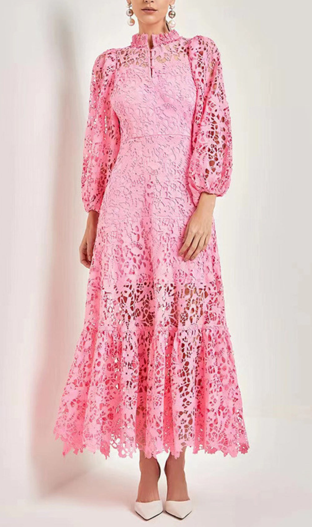 Tara Lace Embroidered Long Sleeve Midi Dress