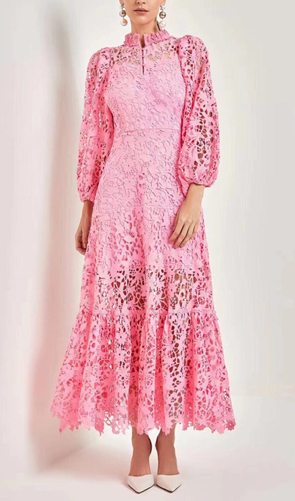 Tara Lace Embroidered Long Sleeve Midi Dress