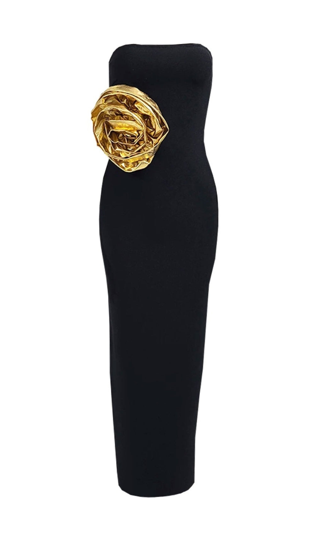 Brycen Black Strapless Rose Detail Maxi Dress