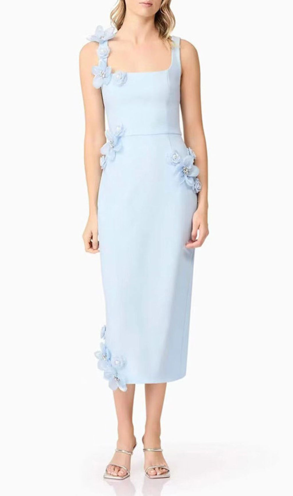 Harper Blue Flower Embellished Midi Dress
