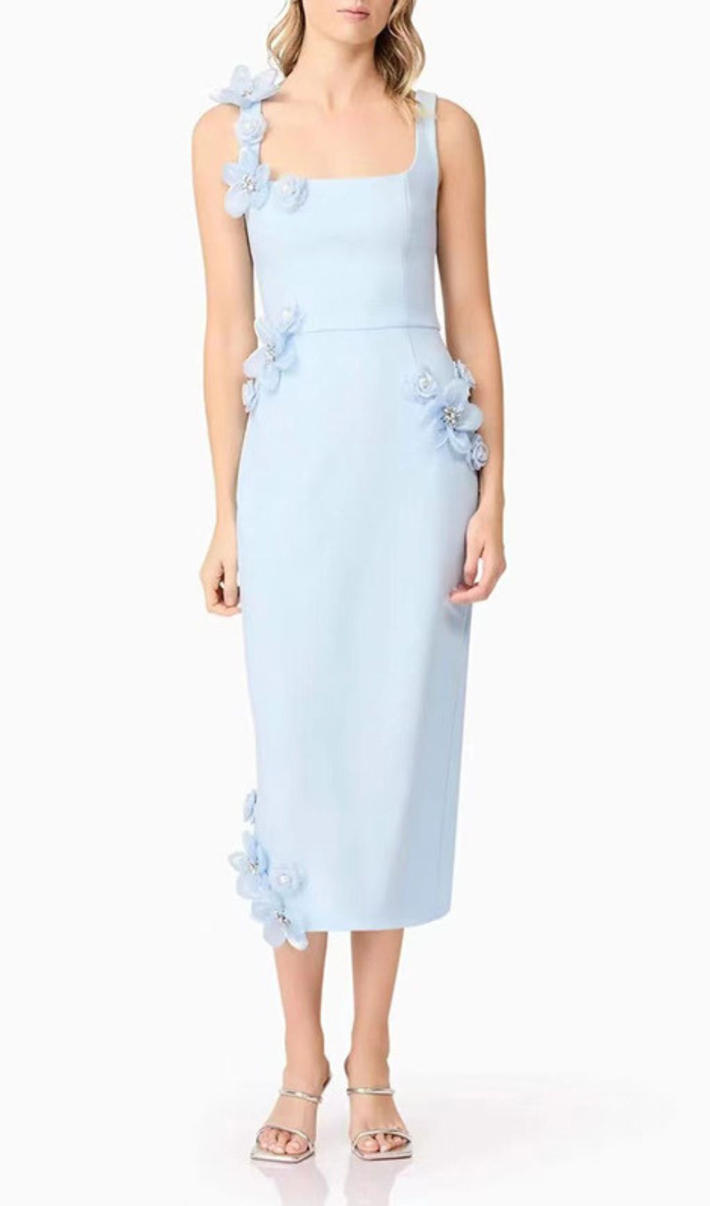 Harper Blue Flower Embellished Midi Dress