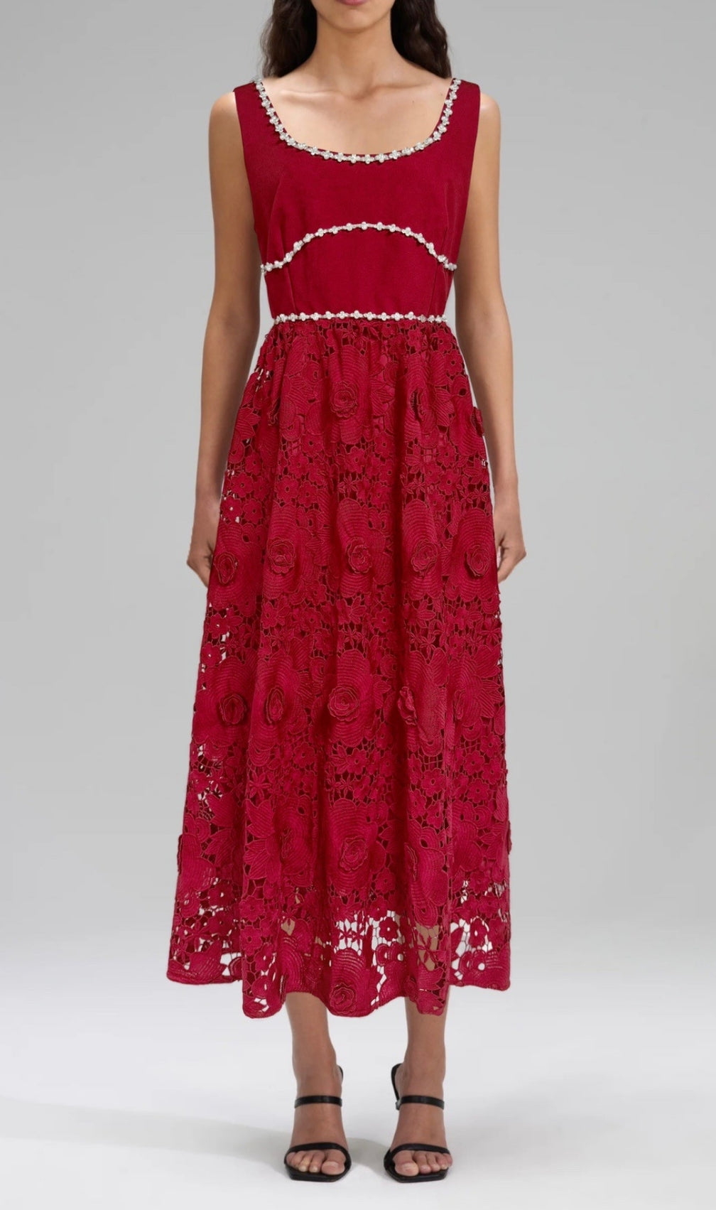 Earline Embellished Embroidery Midi Dress