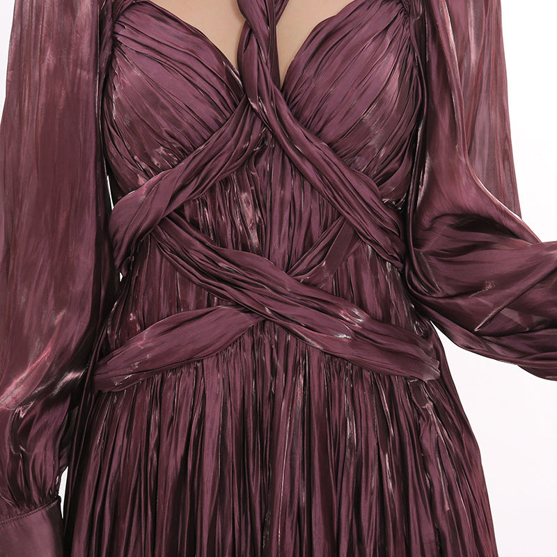 Bauer Regal Plum Maxi Dress | Statement Balloon Sleeves & Twisted Bodice Gown