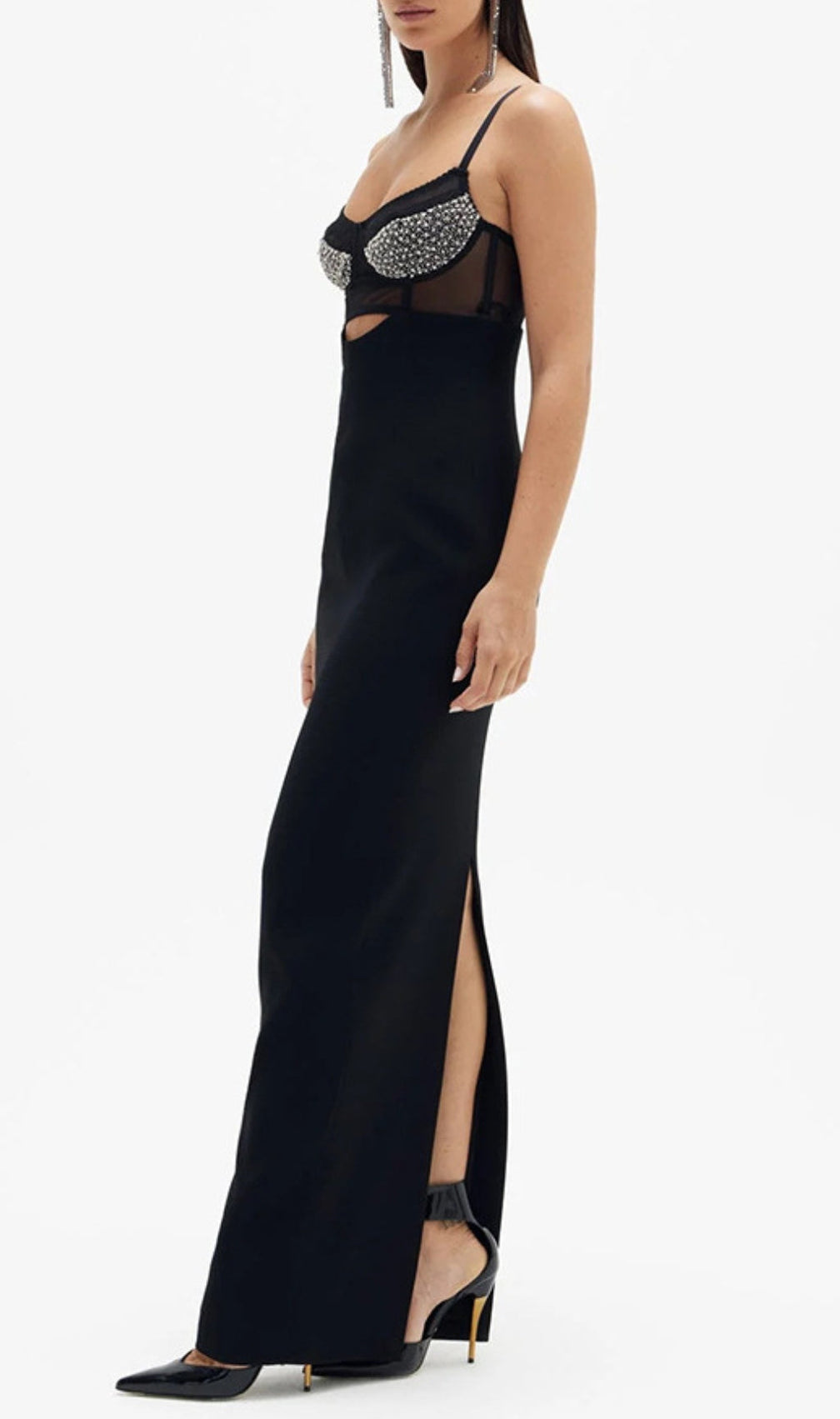 Aideen Black Beading Bandage Midi Dress