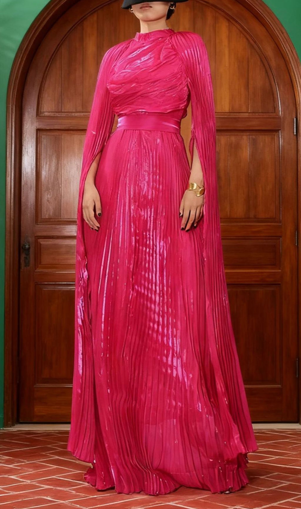 Hodaya Pleated Long Sleeve Maxi Dress