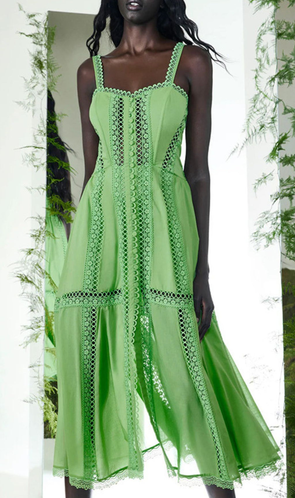 Emmly Strappy Embroidery Midi Dress