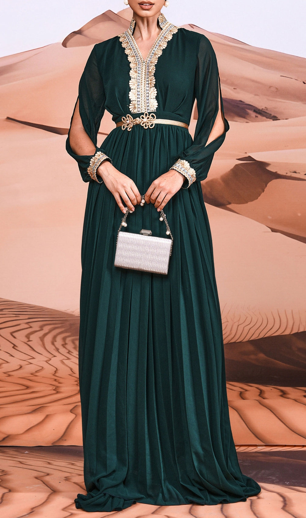 Croia Green V-Neck Long Sleeve Maxi Dress