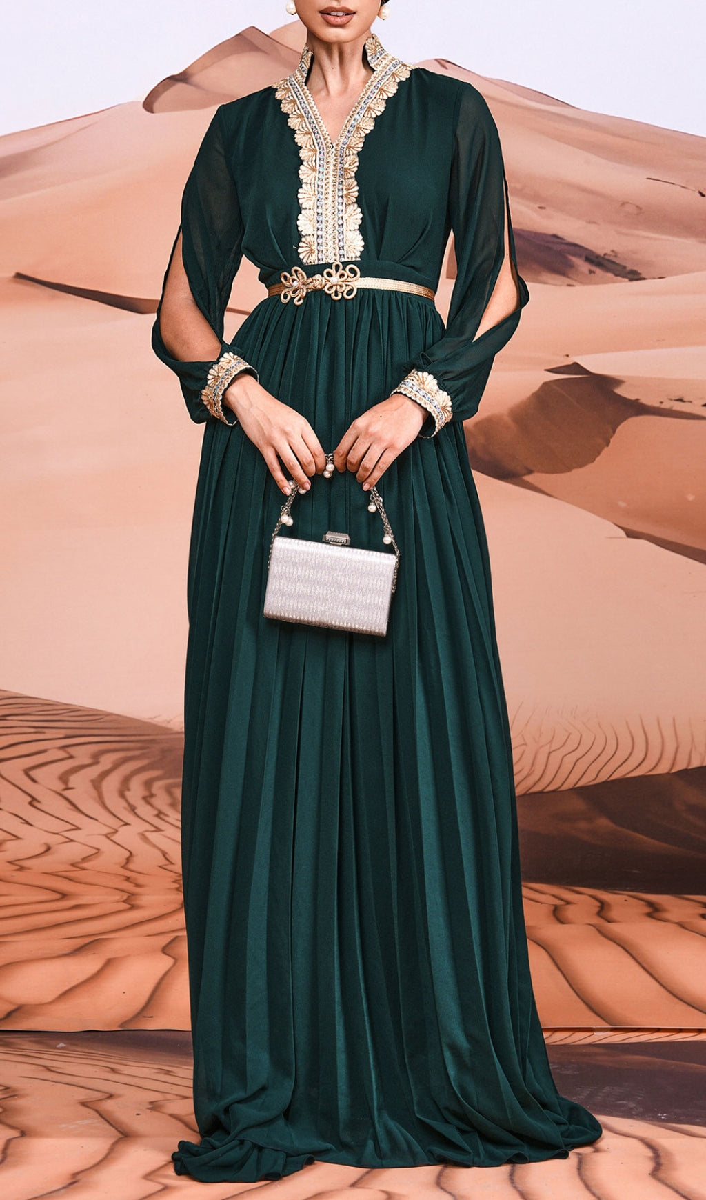 Croia Green V-Neck Long Sleeve Maxi Dress