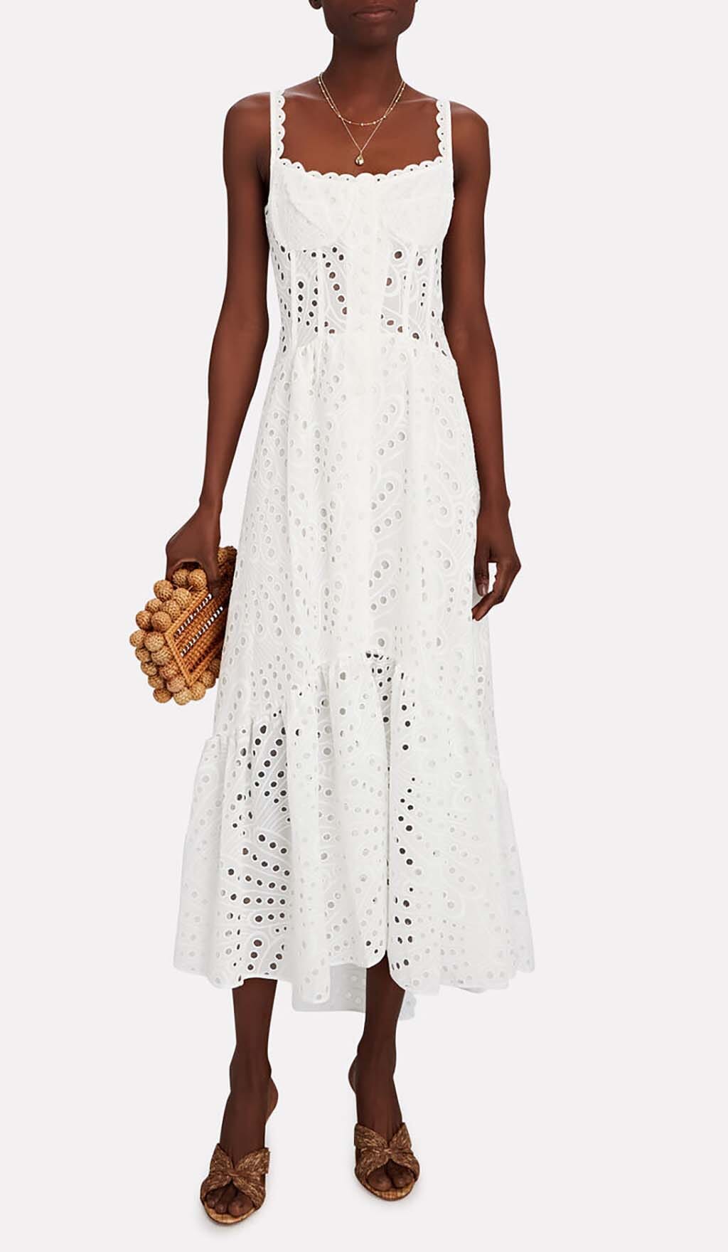 Strappy Lace Midi Dress In White