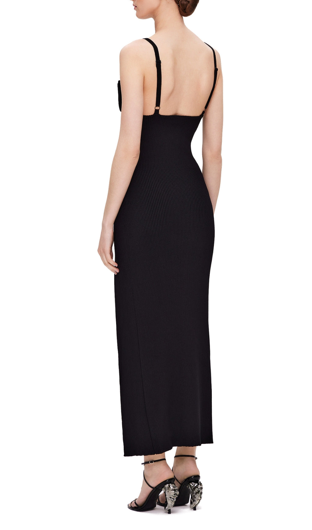 Knit Dress With Seashells Breast And High Slit Black