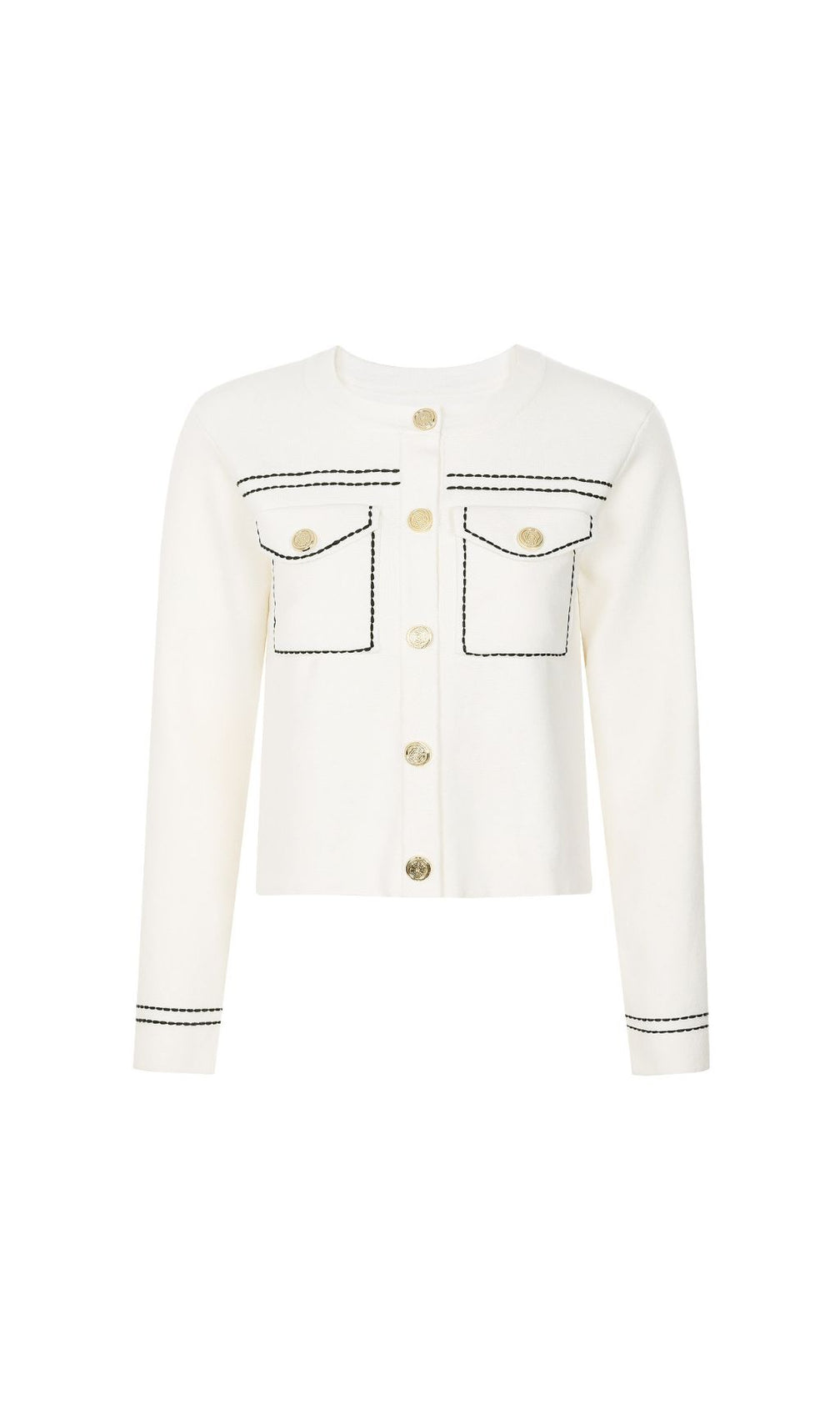 Chic Jumoke Knit Cardigan: Contrast Stitching & Gold Buttons