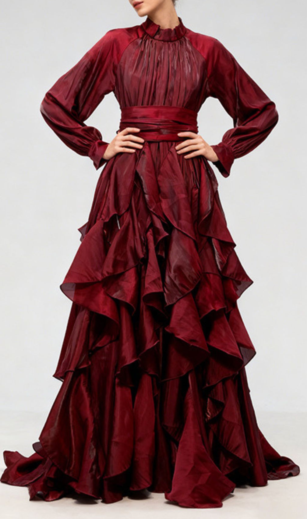 Joop Romantic Ruffle Maxi Dress - Elegant Long Sleeve Gown