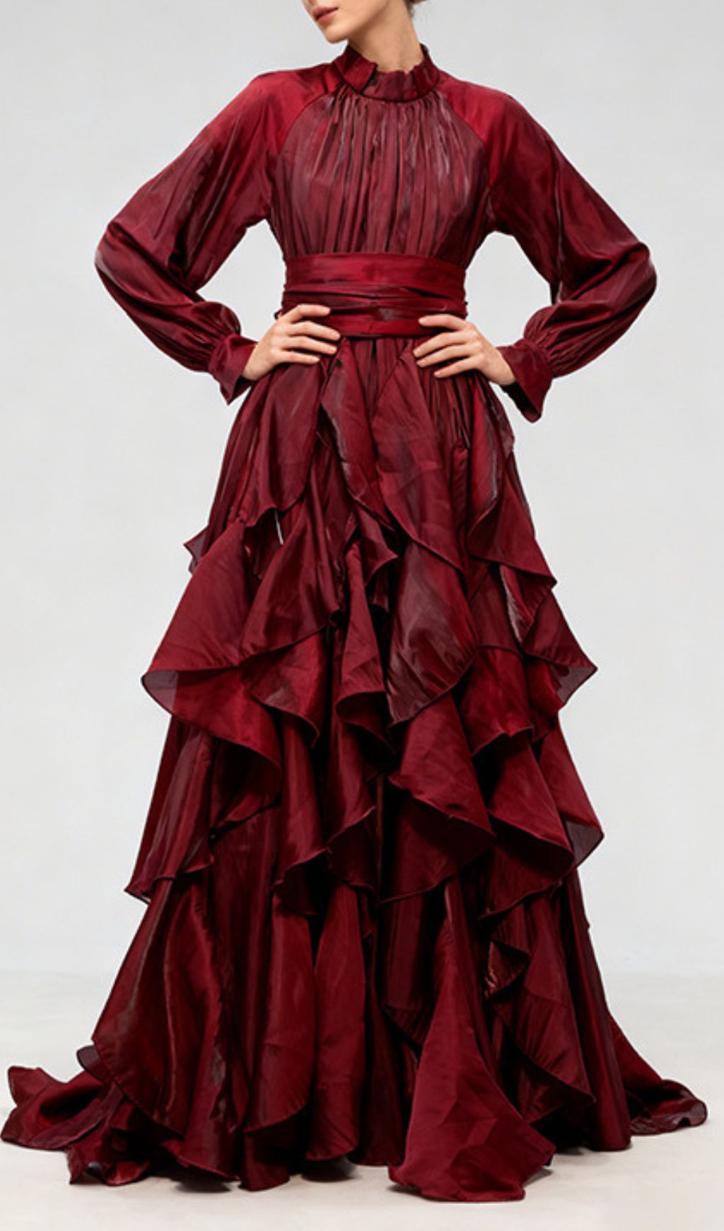 Joop Romantic Ruffle Maxi Dress - Elegant Long Sleeve Gown