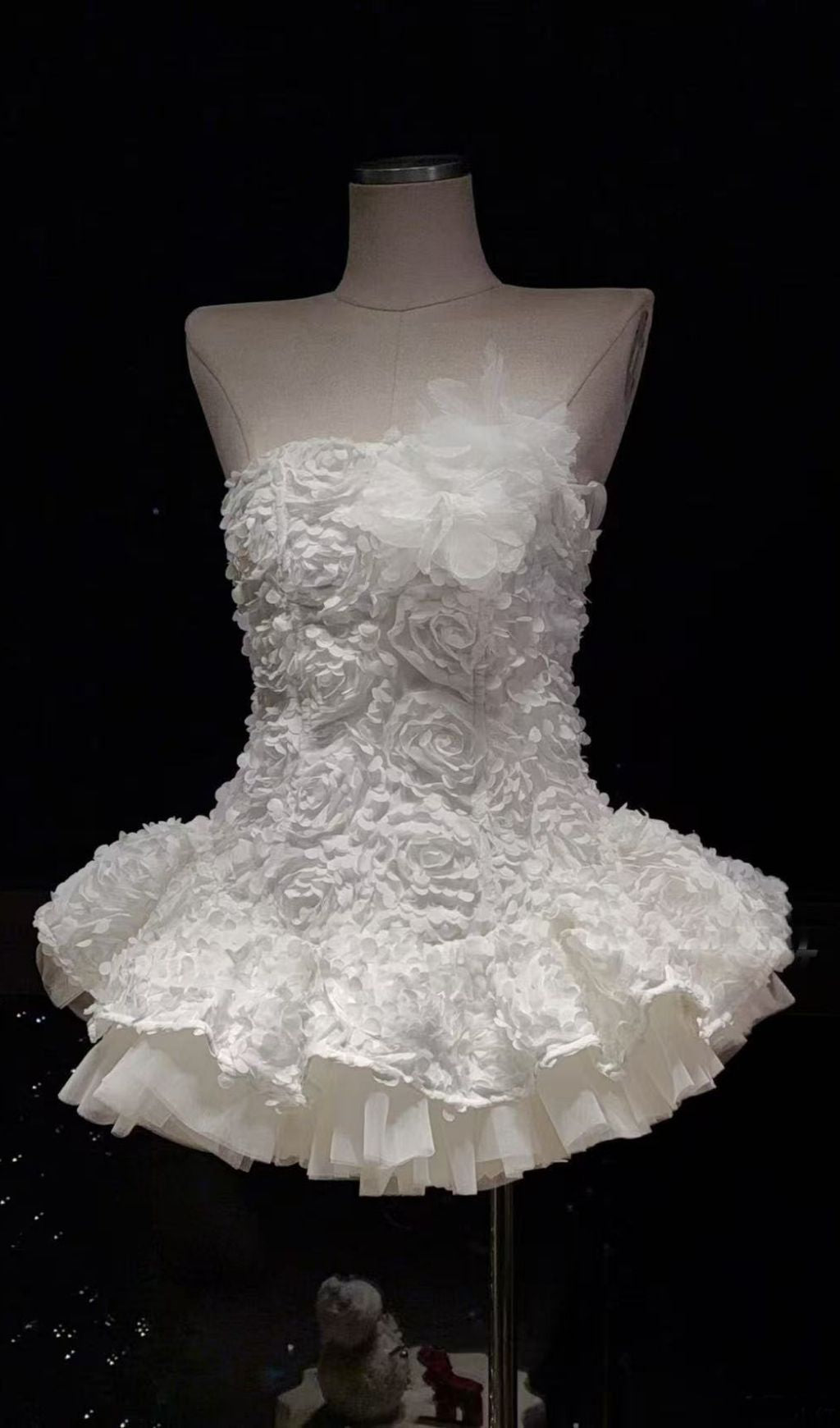 Keisha White Strapless Flower Mini Dress