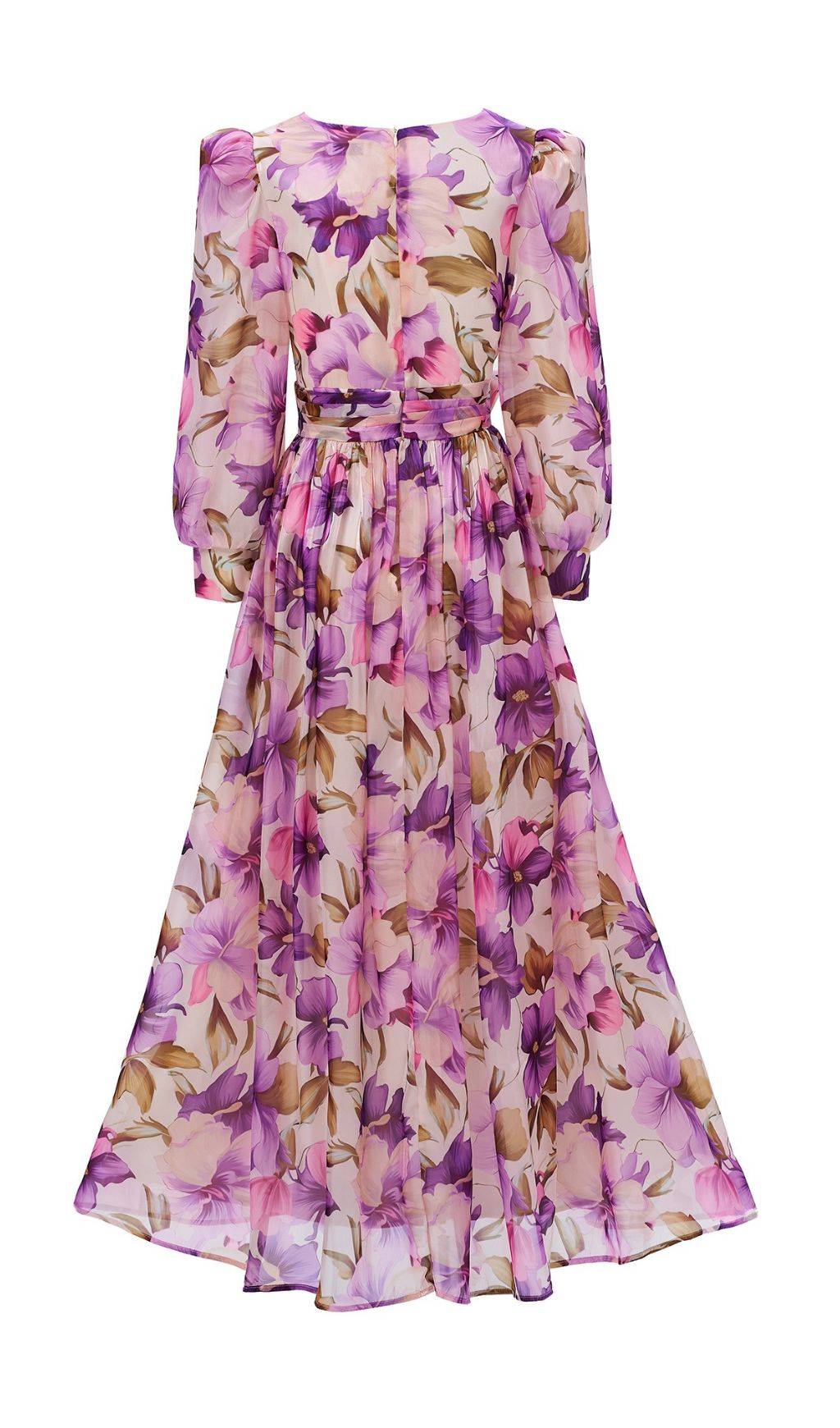 Ferial Purple Floral Printed Long Sleeve Maxi Dress