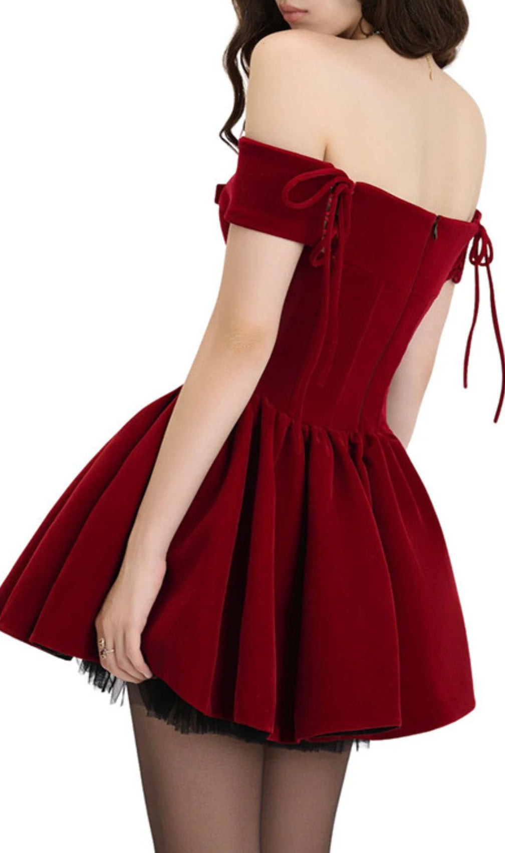 Irem Red Velvet Off-Shoulder Corset Mini Dress | Party & Date Night Glam
