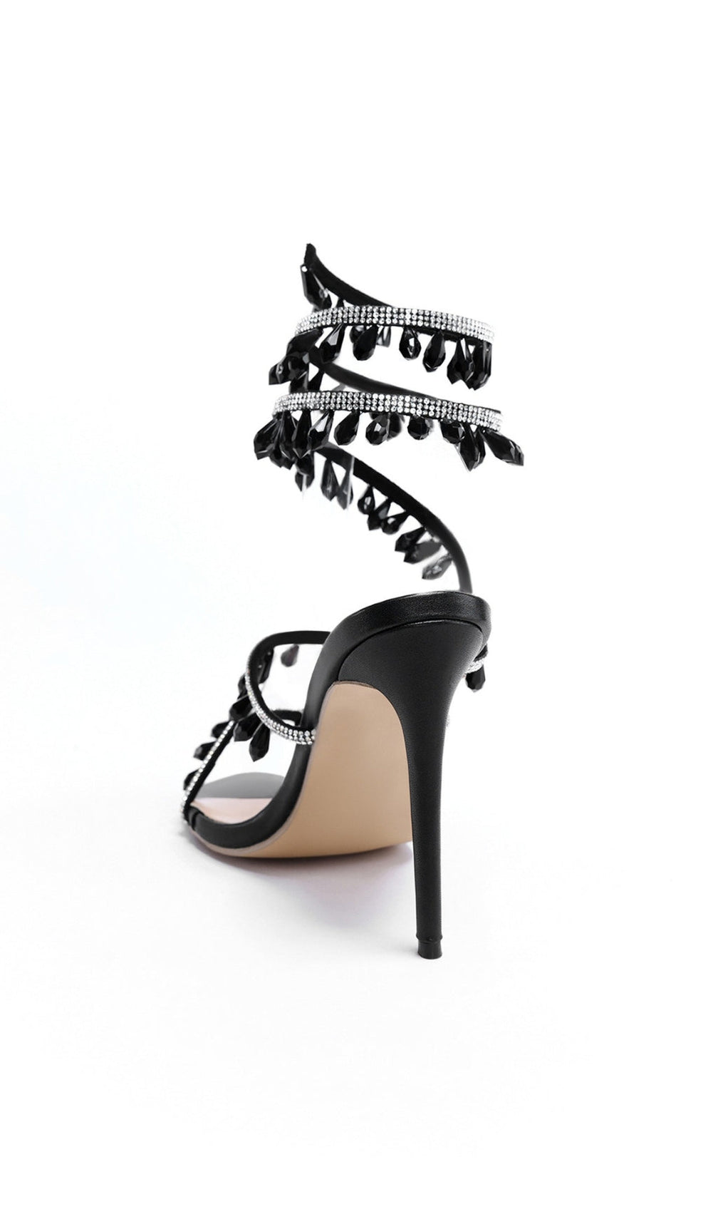 Ann Black Snake Rhinestone Sandals