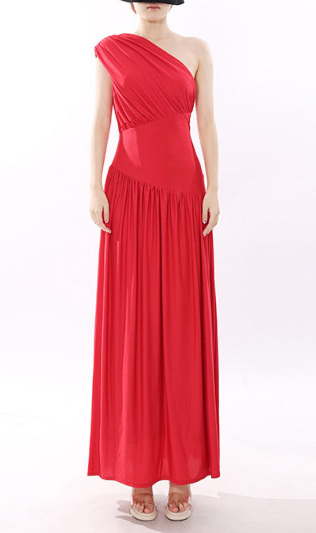 Jinte Scarlet Goddess One-Shoulder Maxi Gown - Elegant Formal Dress