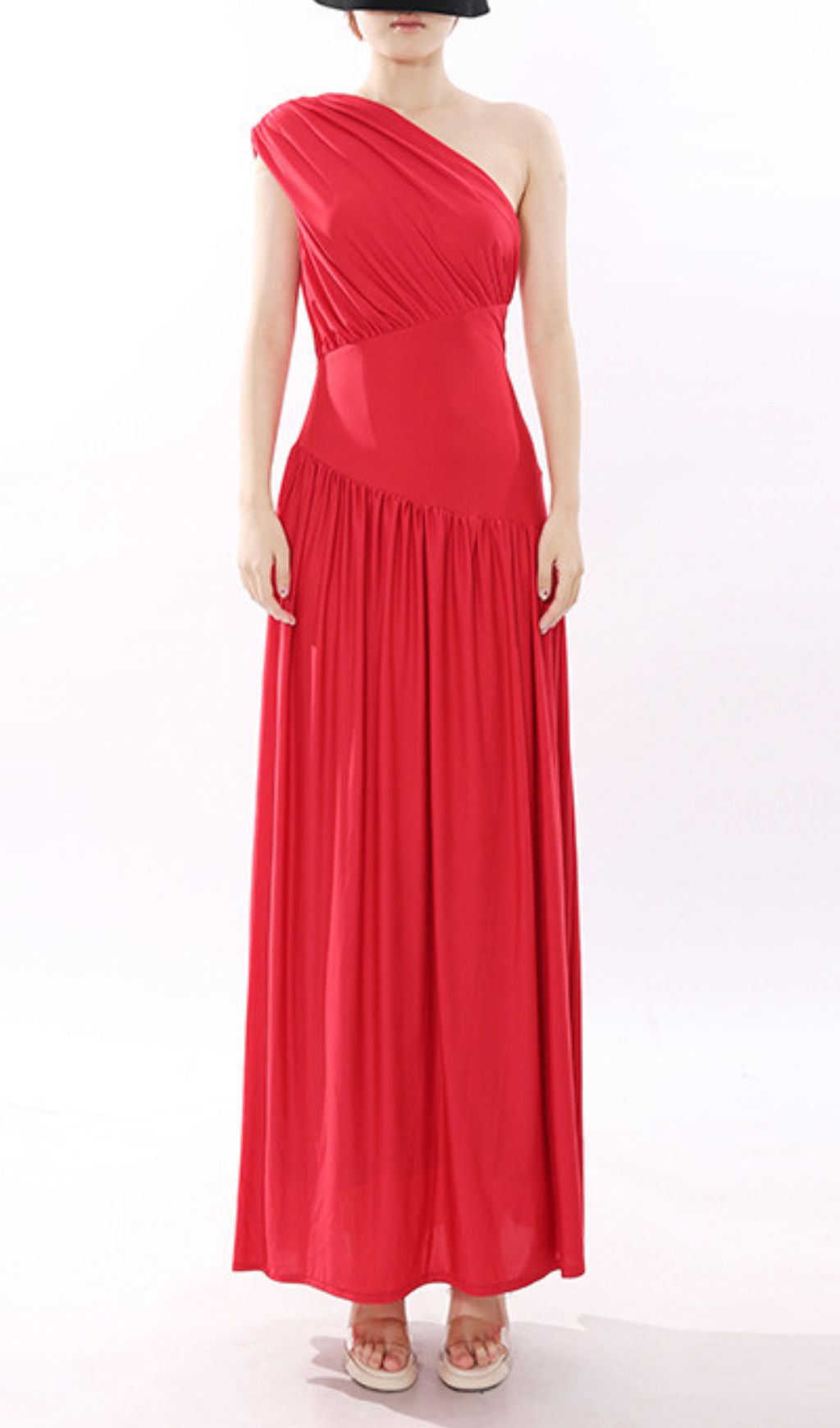 Jinte Scarlet Goddess One-Shoulder Maxi Gown - Elegant Formal Dress