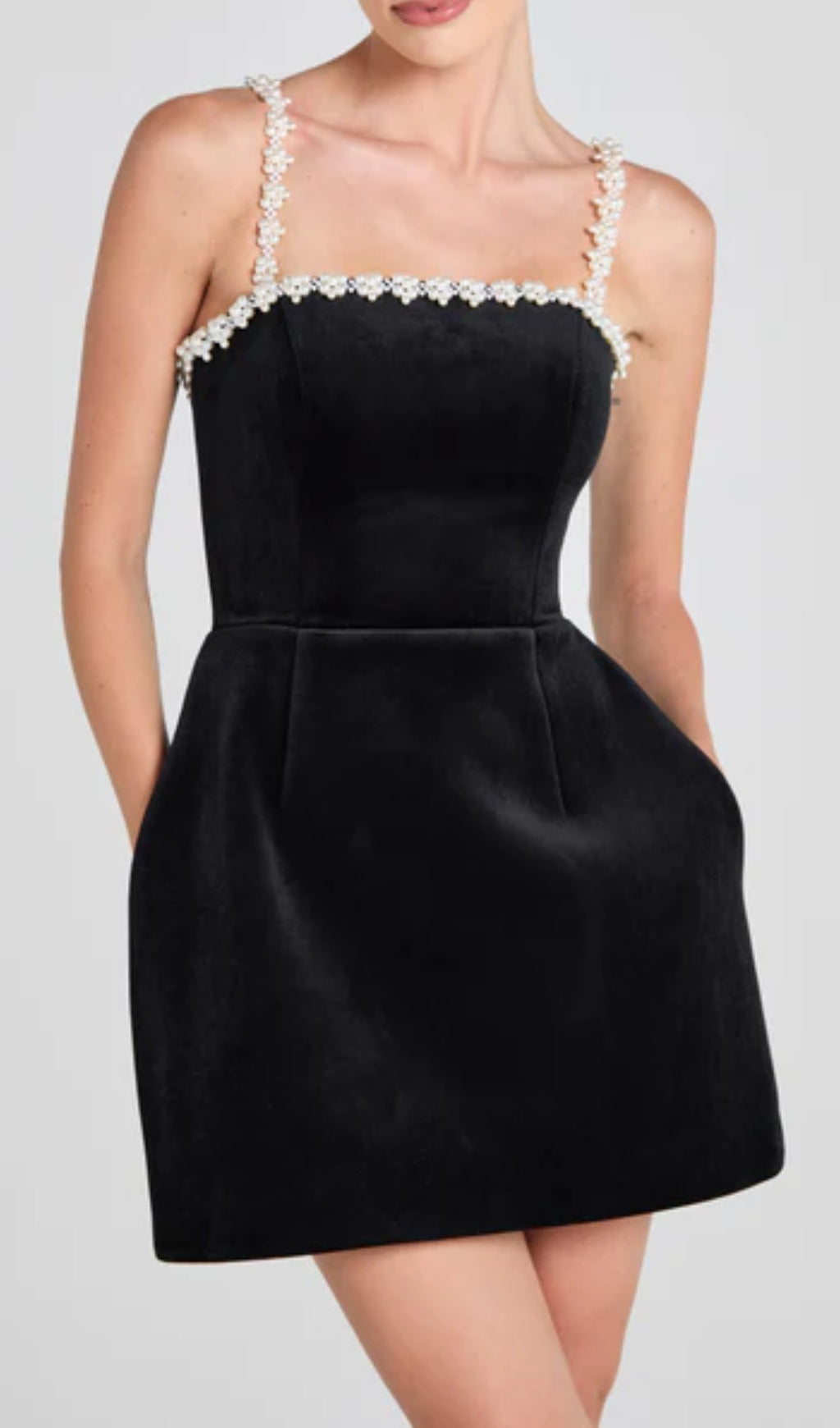 Deirdra Black Pearl Bandage Mini Dress