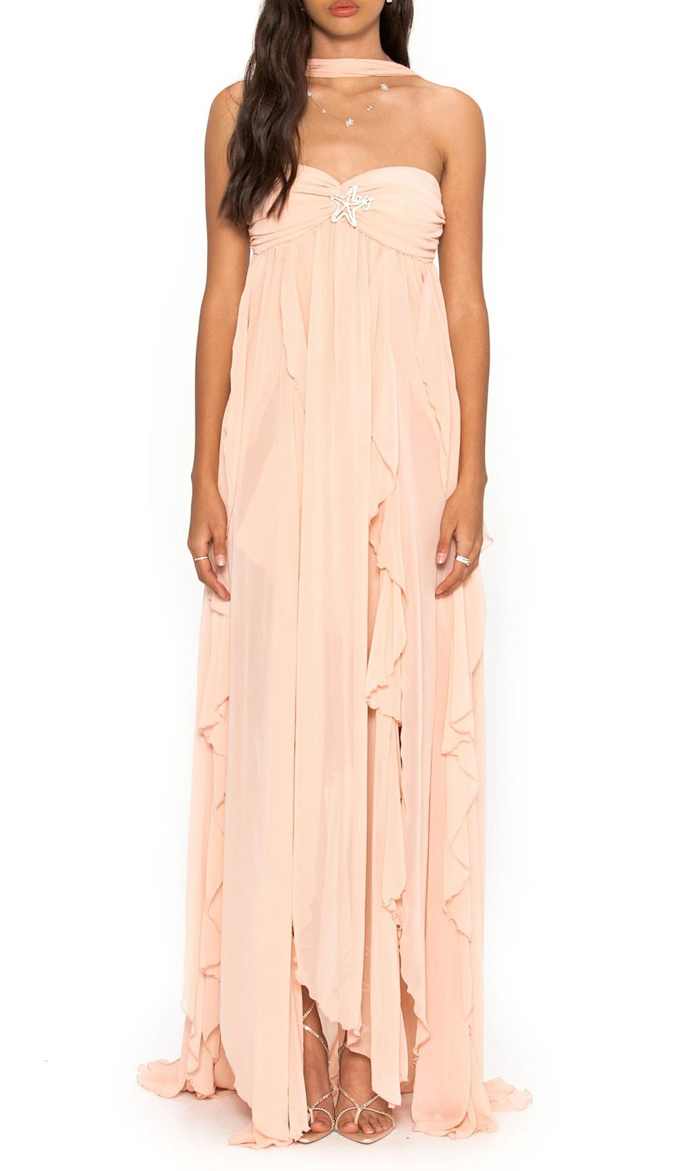 Frayne Nudepink Layered Backless Maxi Dress