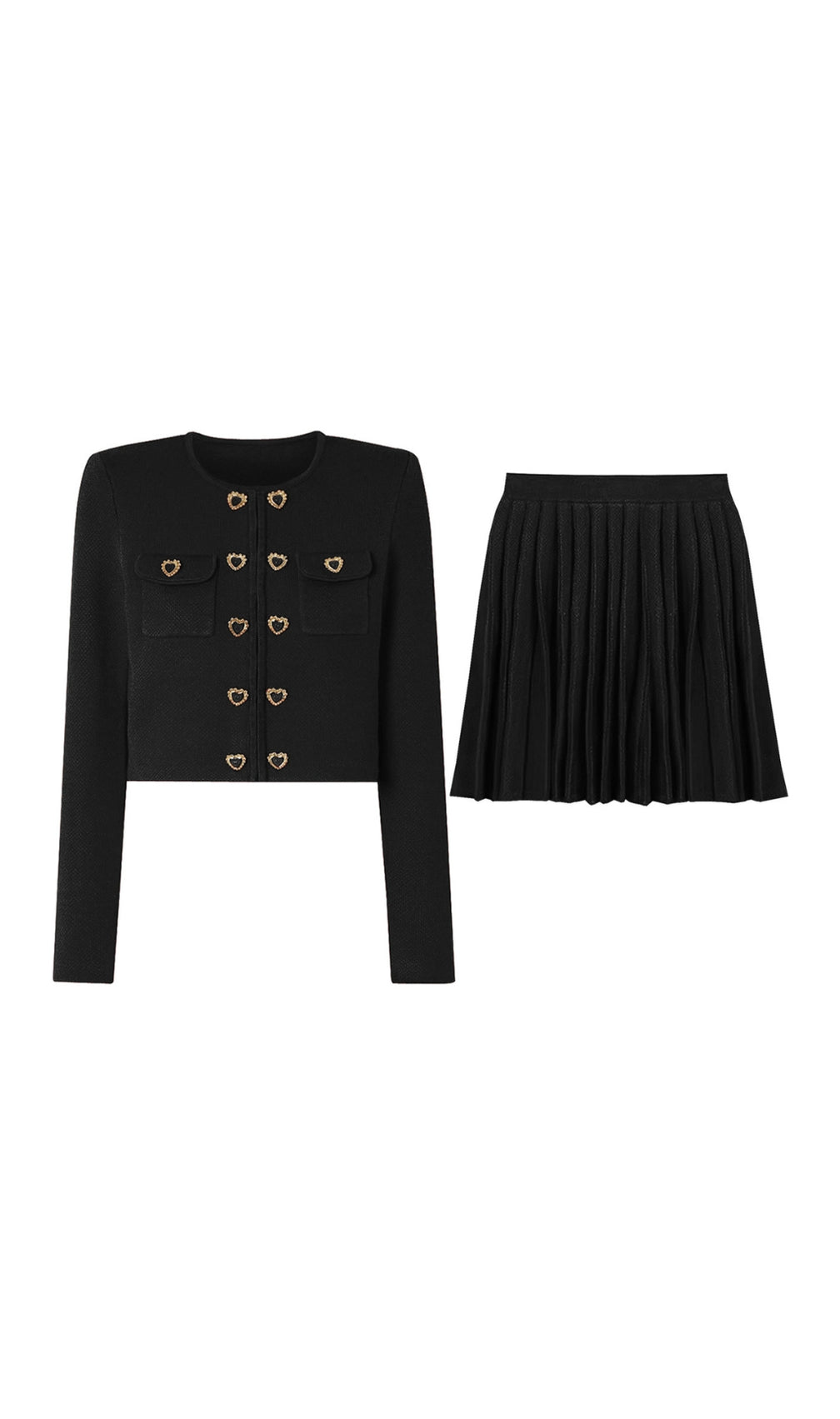 Clia Heart Button Pleated Skirt Set