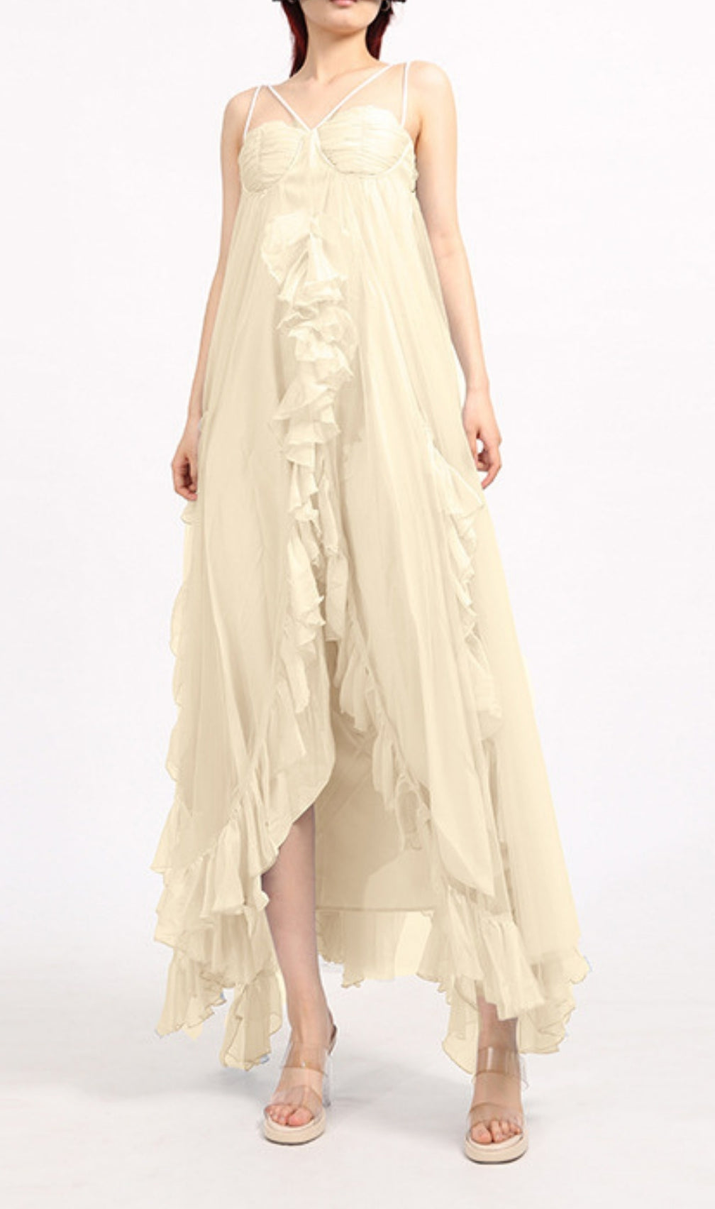 Ebru Ruffle Mesh Maxi Dress