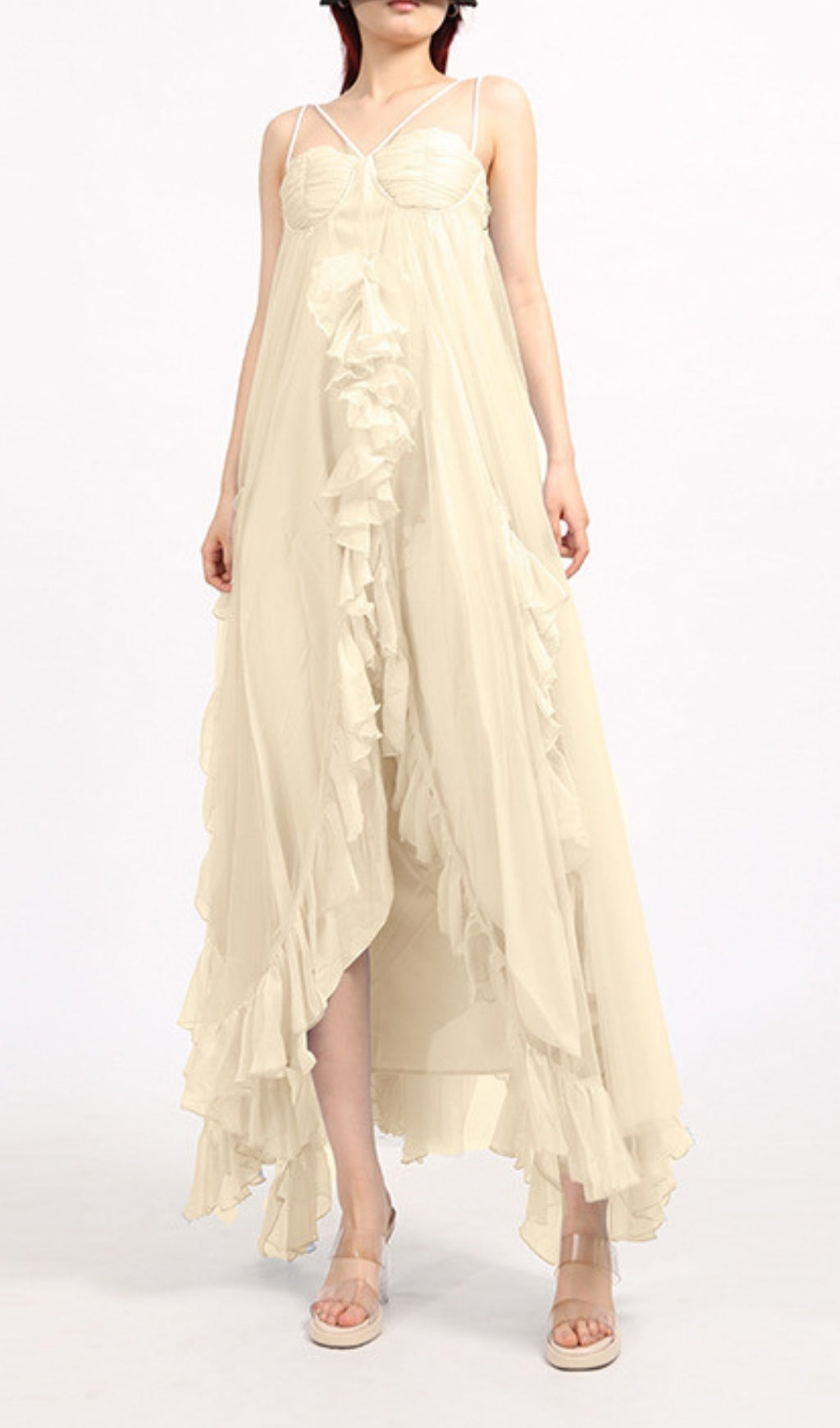 Ebru Ruffle Mesh Maxi Dress