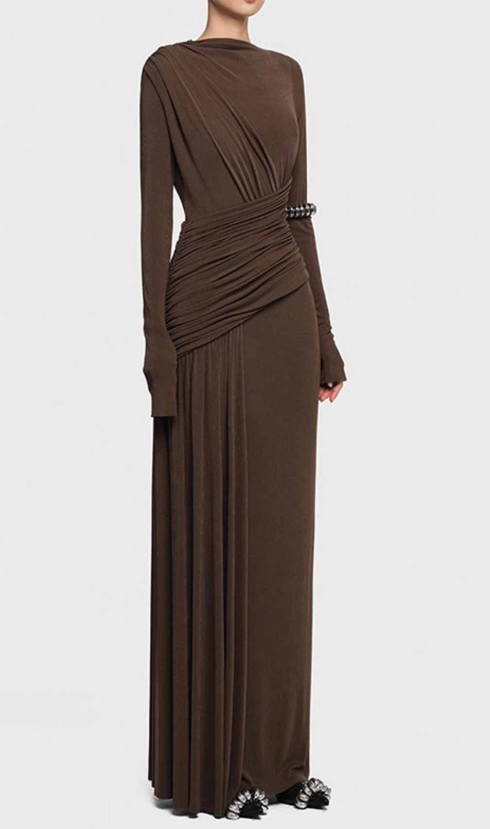 Haruka Long Sleeve Ruched Maxi Dress