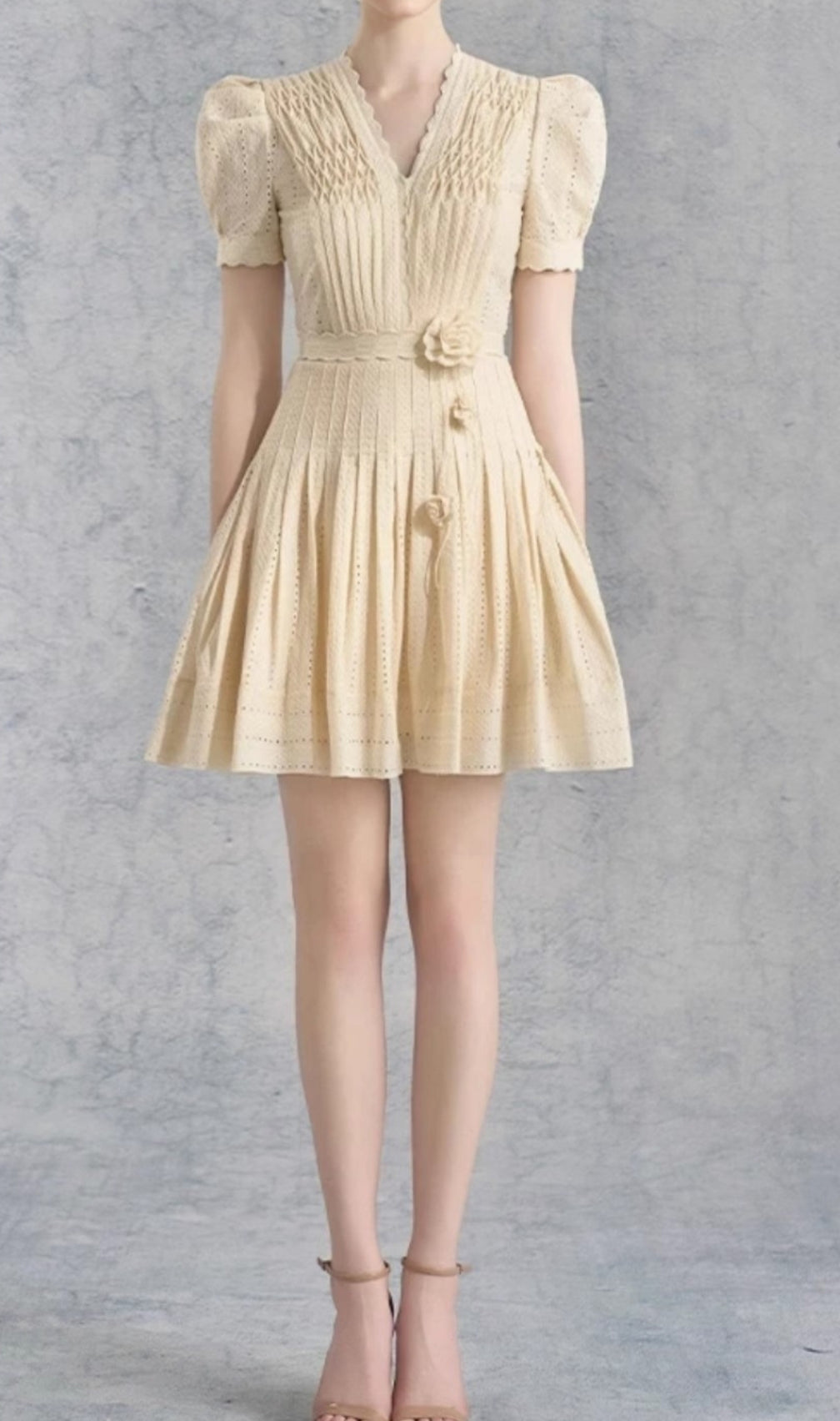 Cemile Flower Pleated Mini Dress