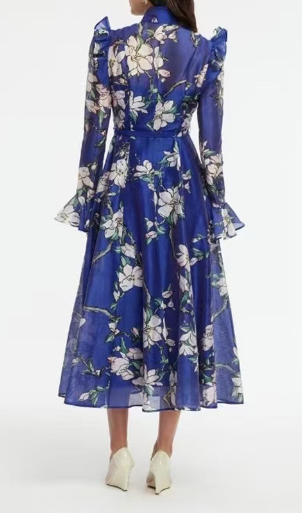 Gavrila Blue Floral Long Sleeve Midi Dress