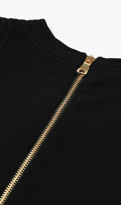 Kimber Chic Black Halter Knit Mini Dress | Gold Button Detail